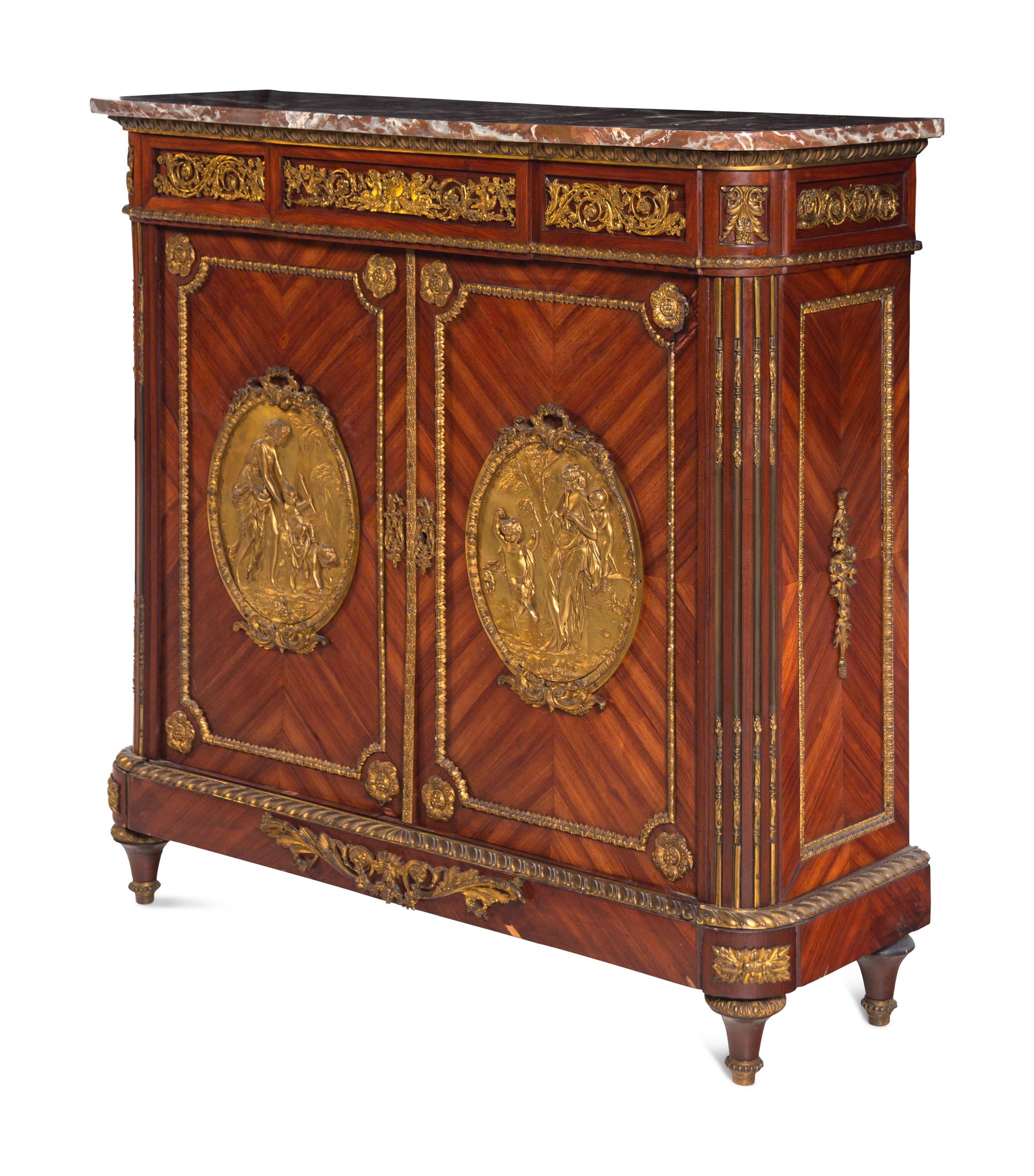 A Louis XVI Style Gilt Bronze Mounted Kingwood Marble-Top Cabinet by Befort Jeune (Mathieu Befort, 1813-1880)