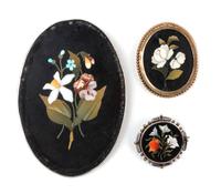 A Group of Three Continental Pietra Dura Plaques Height of largest 3 5/8 inches. — 19TH/20TH CENTURY