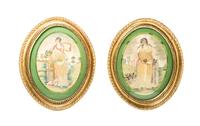 A Pair of English Silk Needlework Pictures, Height 7 1/2 x width 5 1/2 inches.