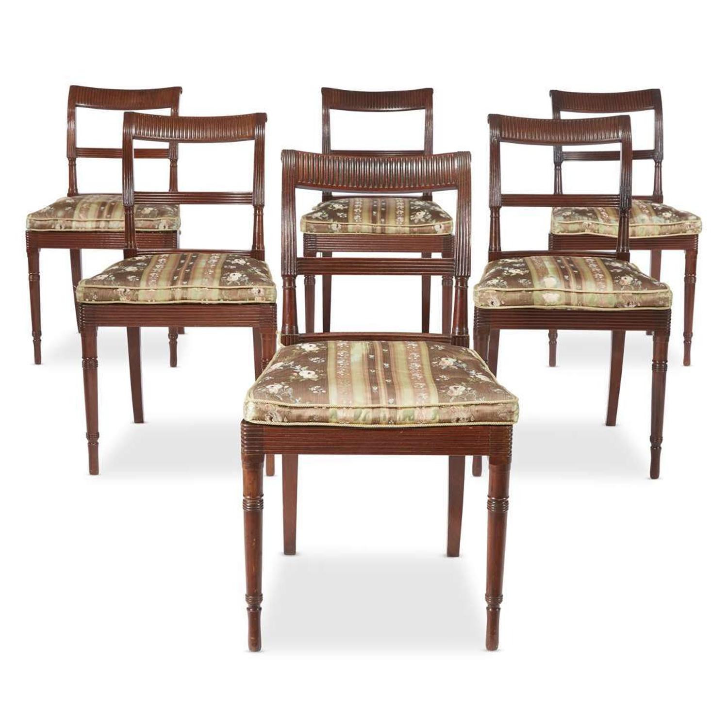 Set of six Classical mahogany side chairs first quarter 19th century
