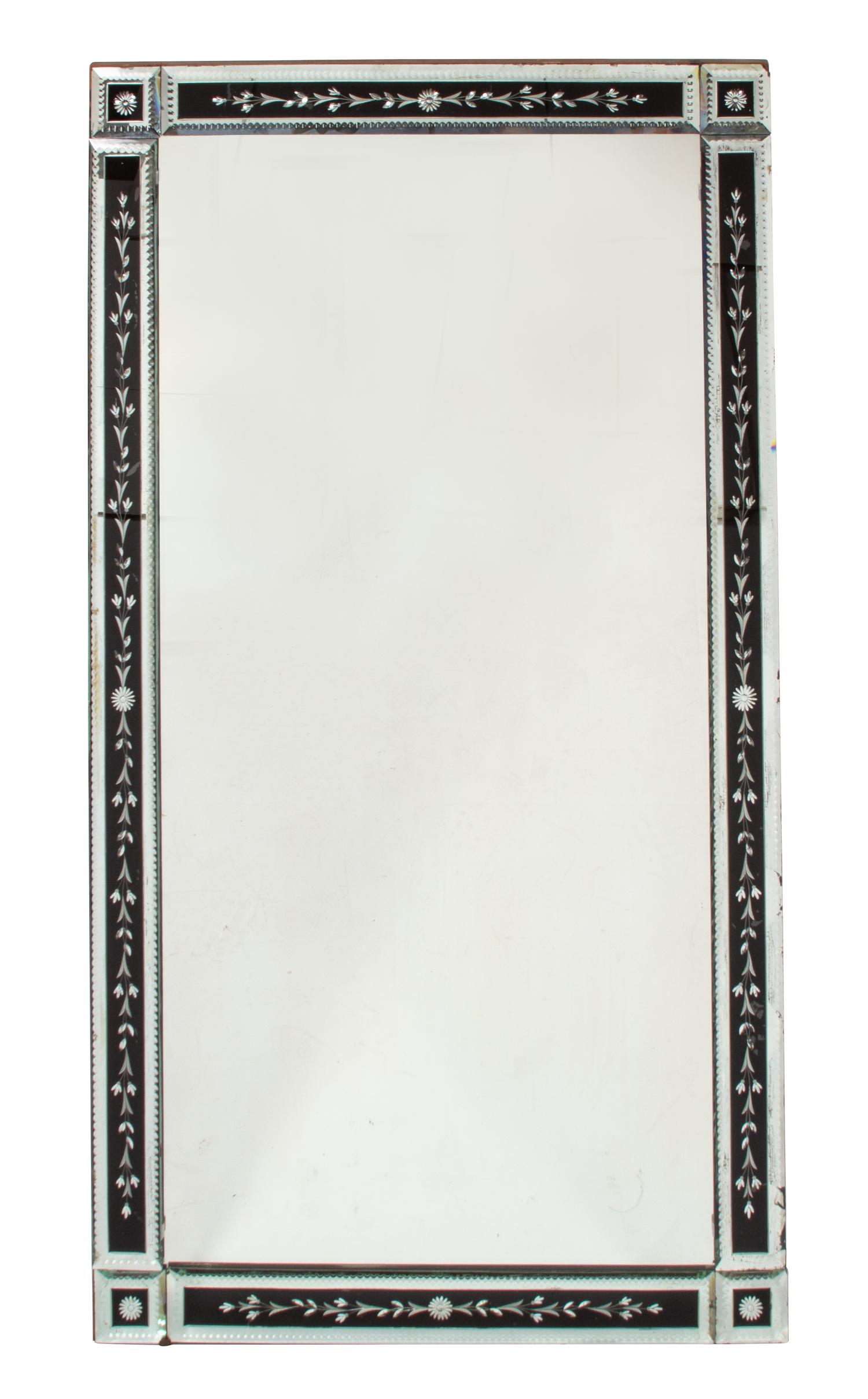 A Venetian Style Etched Glass Framed Mirror Height 55 1/2 x width 35 1/2 inches. — 20TH CENTURY