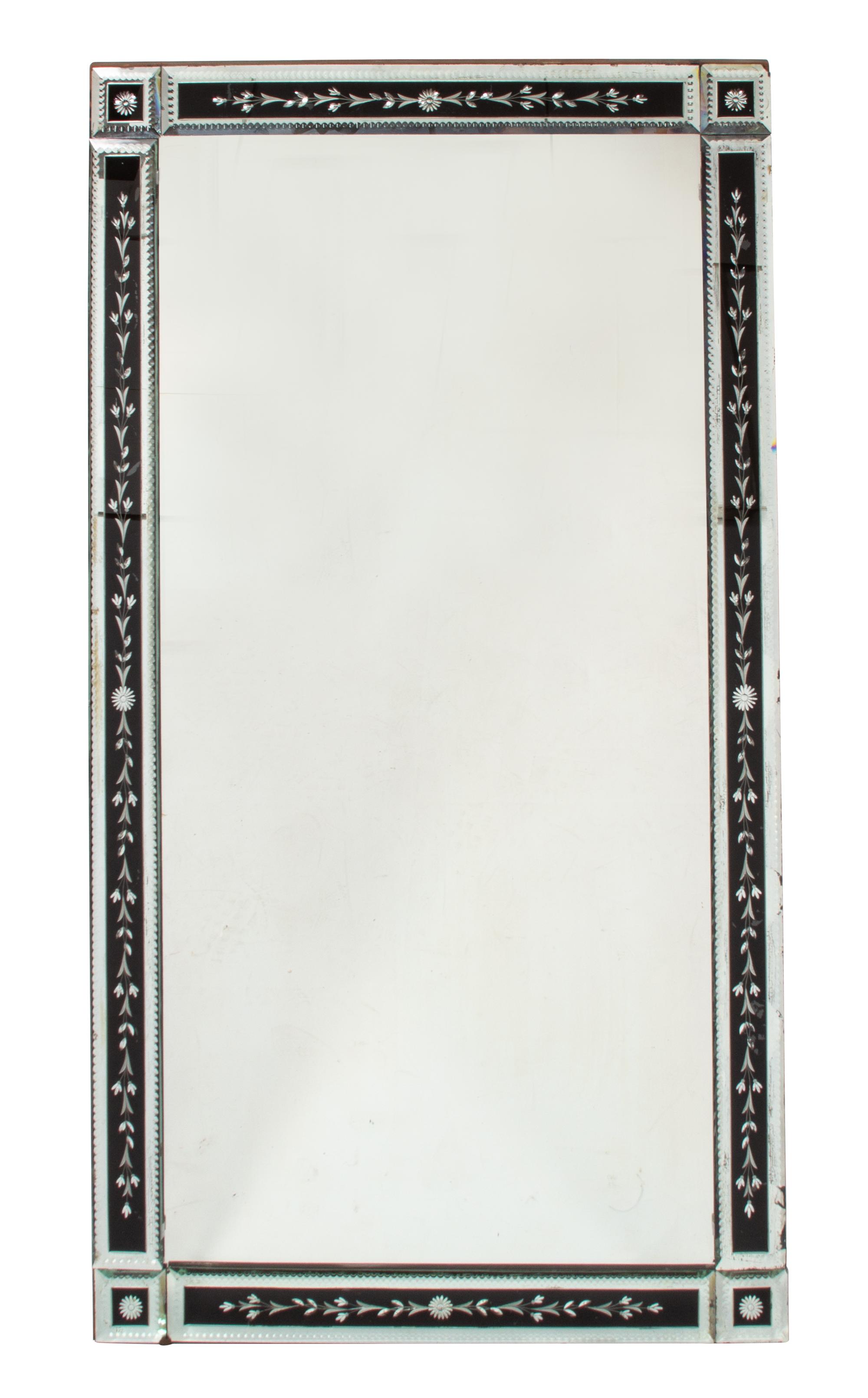 A Venetian Style Etched Glass Framed Mirror Height 55 1/2 x width 35 1/2 inches. — 20TH CENTURY