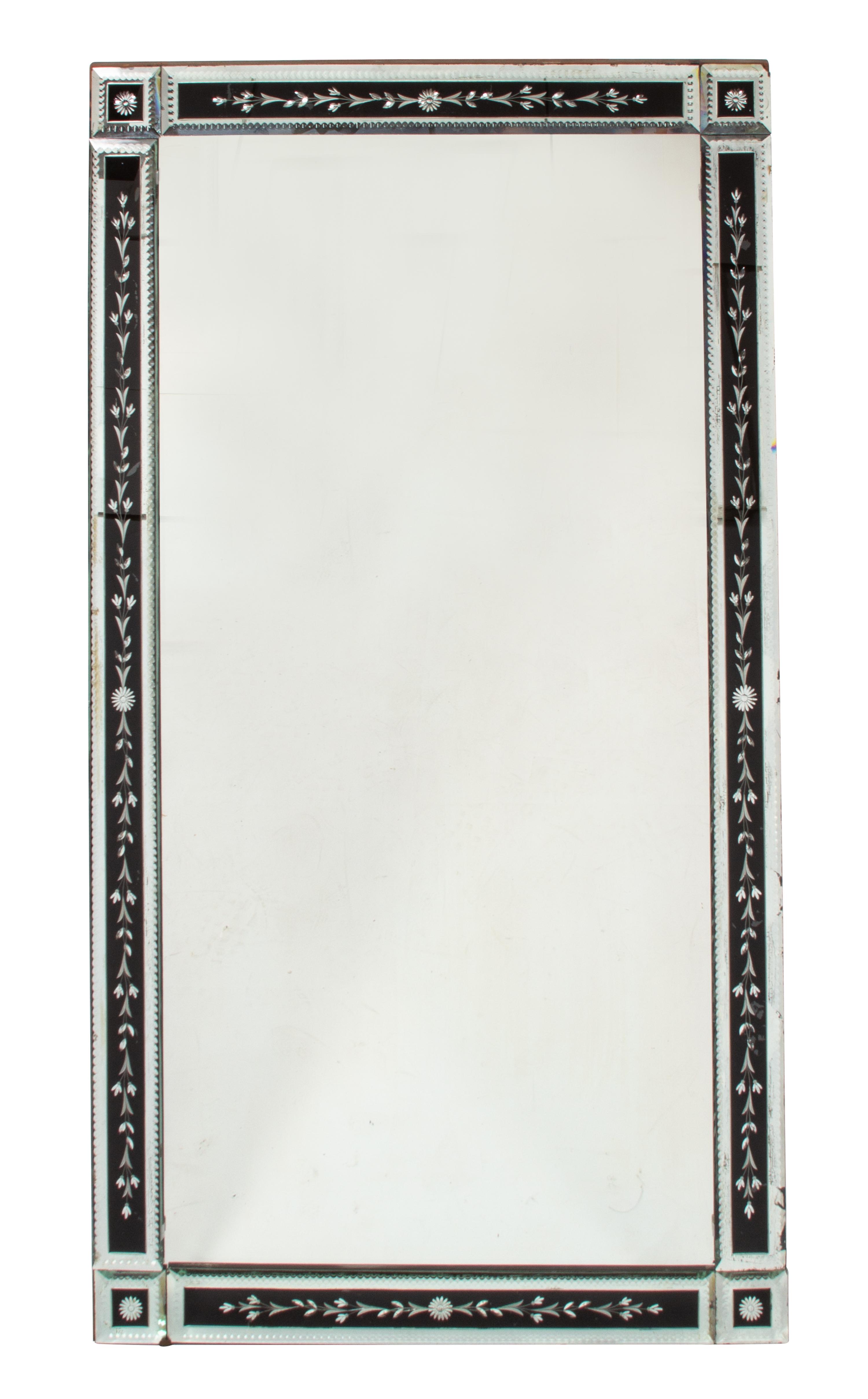 A Venetian Style Etched Glass Framed Mirror Height 55 1/2 x width 35 1/2 inches. — 20TH CENTURY
