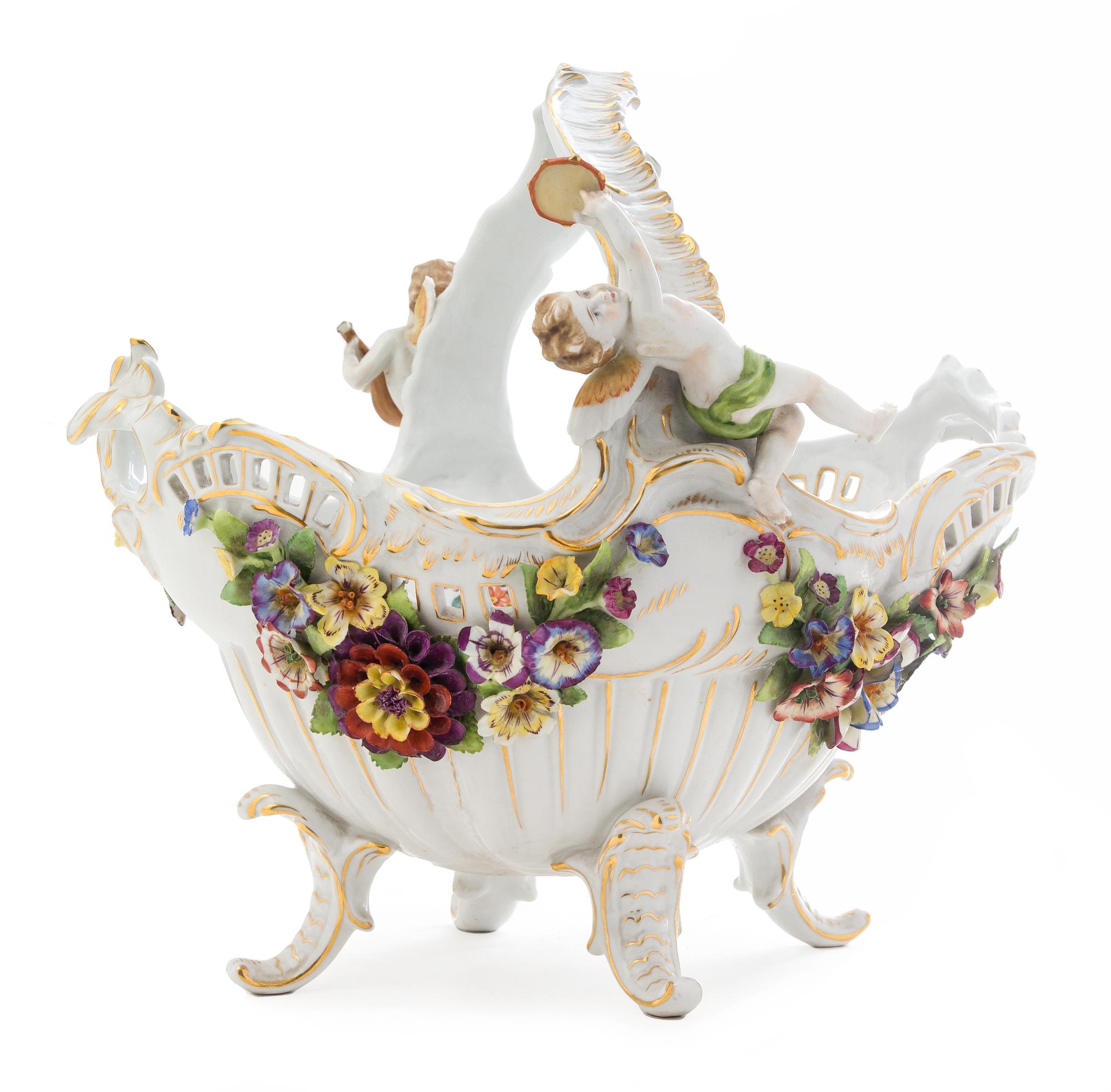 A Von Schierholz Porcelain Basket Height 13 1/2 inches.