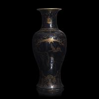 A Chinese Gilt-Decorated "Mirror-Black" Baluster Vase, Late Qing to Republic Period 晚清民國 黑地鎏金賞瓶一件