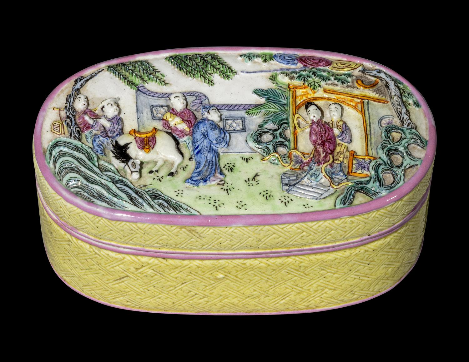 A Chinese Carved Famille Rose Porcelain Covered Box