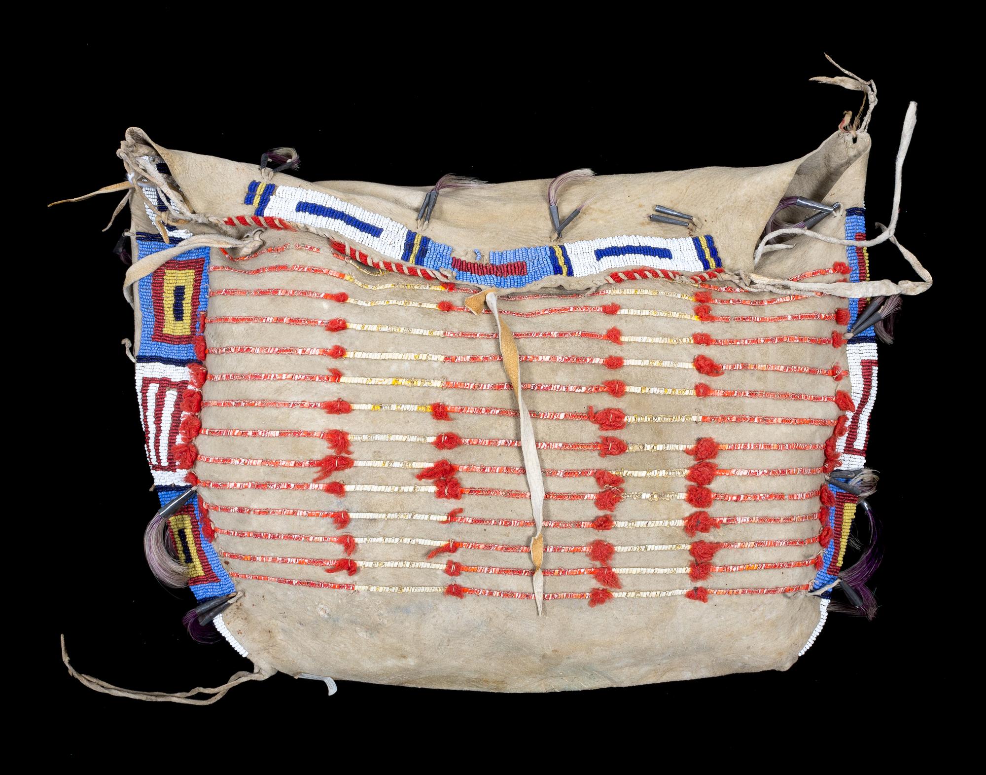 A Sioux Beaded and Quilled Possible Bag Height 18 x width 19 1/2 inches.