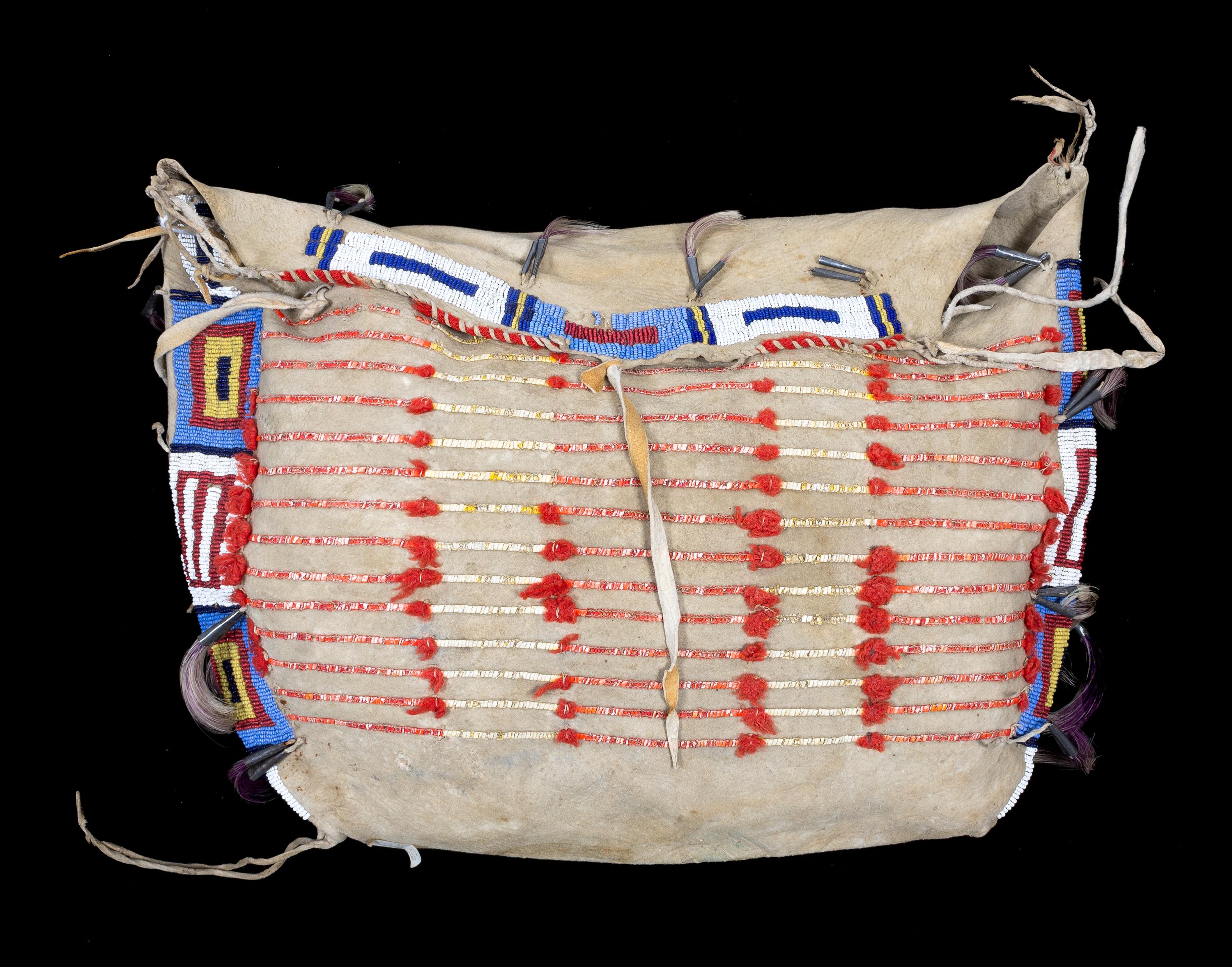 A Sioux Beaded and Quilled Possible Bag Height 18 x width 19 1/2 inches.