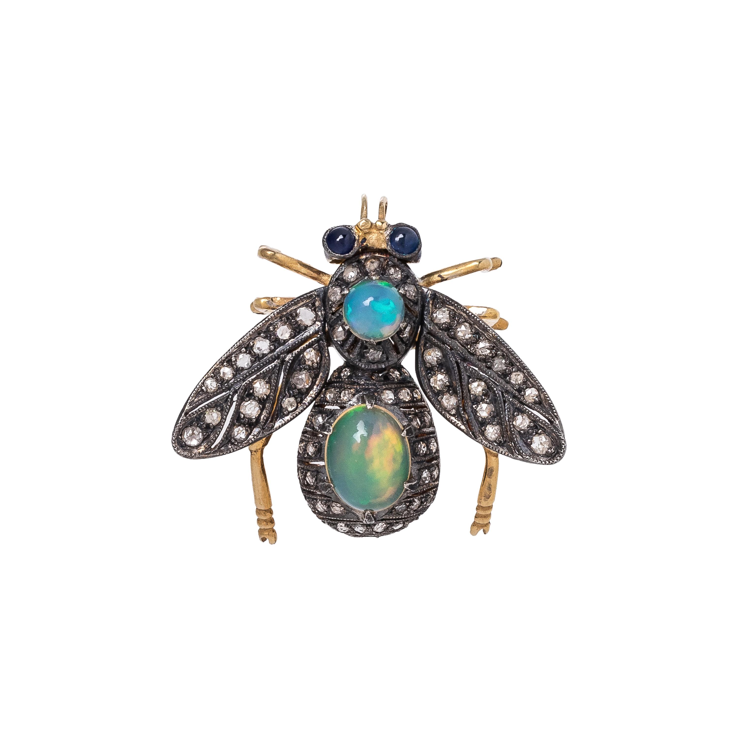 OPAL, SAPPHIRE AND DIAMOND BEE BROOCH