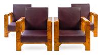 A Set of Four Art Deco Style Burlwood Club Chairs Height 34 inches. — 2OTH CENTURY