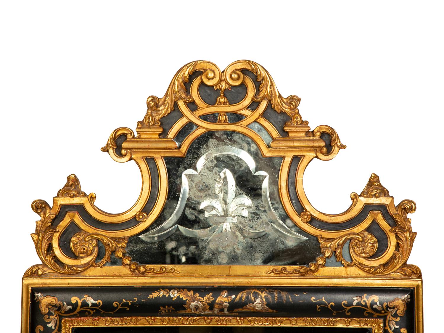 A French Chinoiserie-Decorated Giltwood Mirror