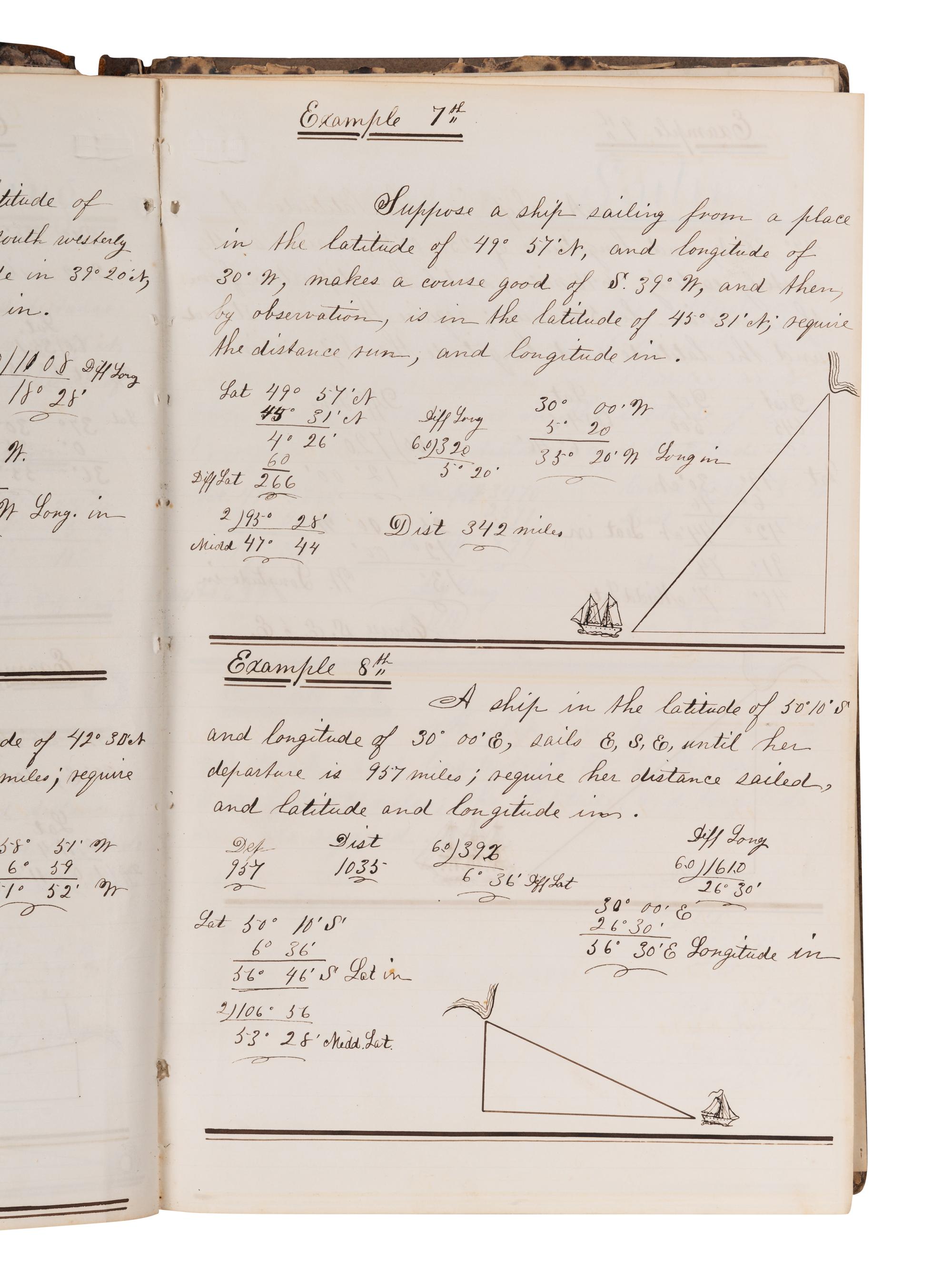[NAVIGATION -- MANUSCRIPT]. Navigational studies and exercise logbook for an aspiring seaman. N.p., n.d.