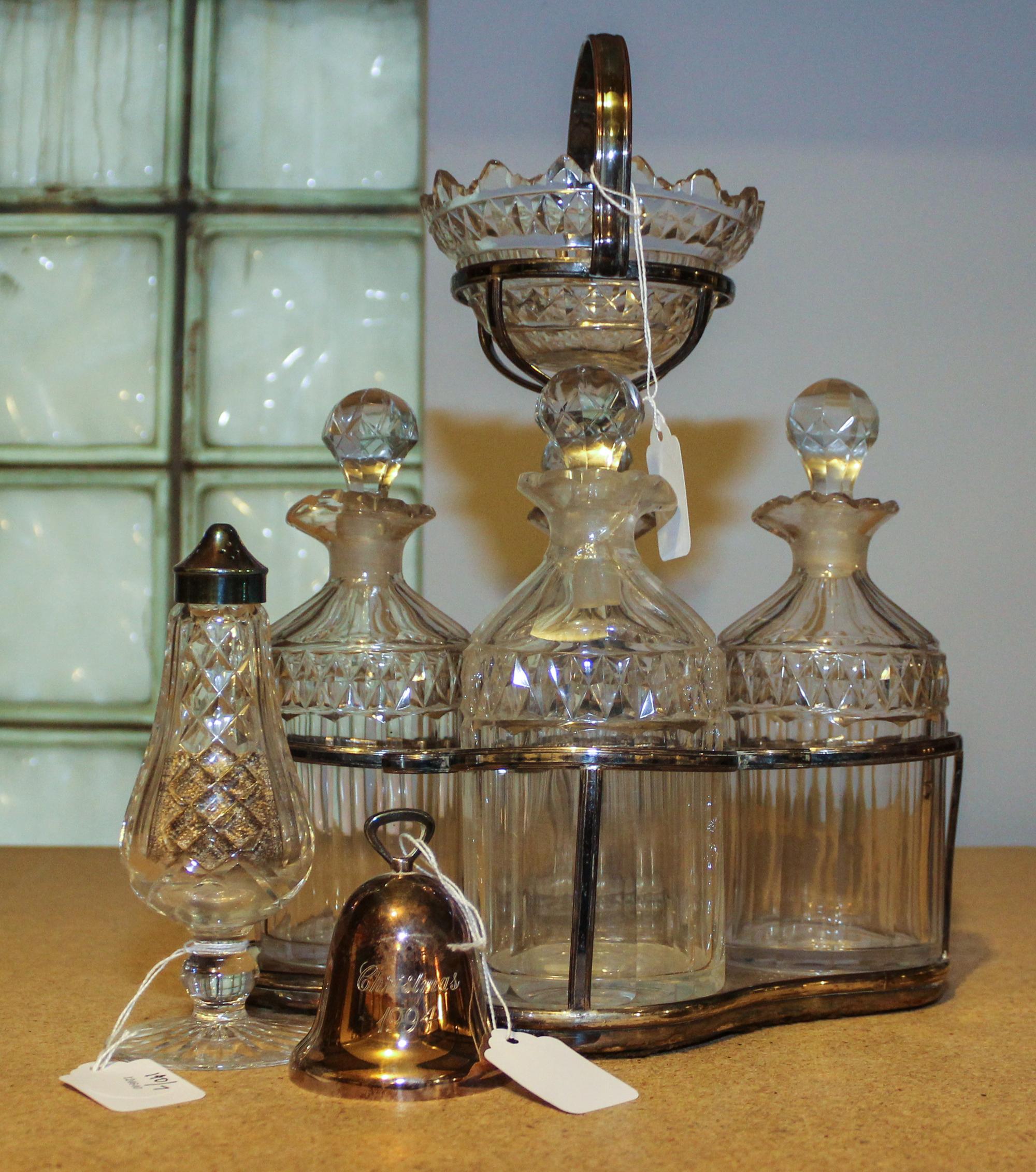 An English Silver-Plate Cruet Set Height 12 1/2 inches.