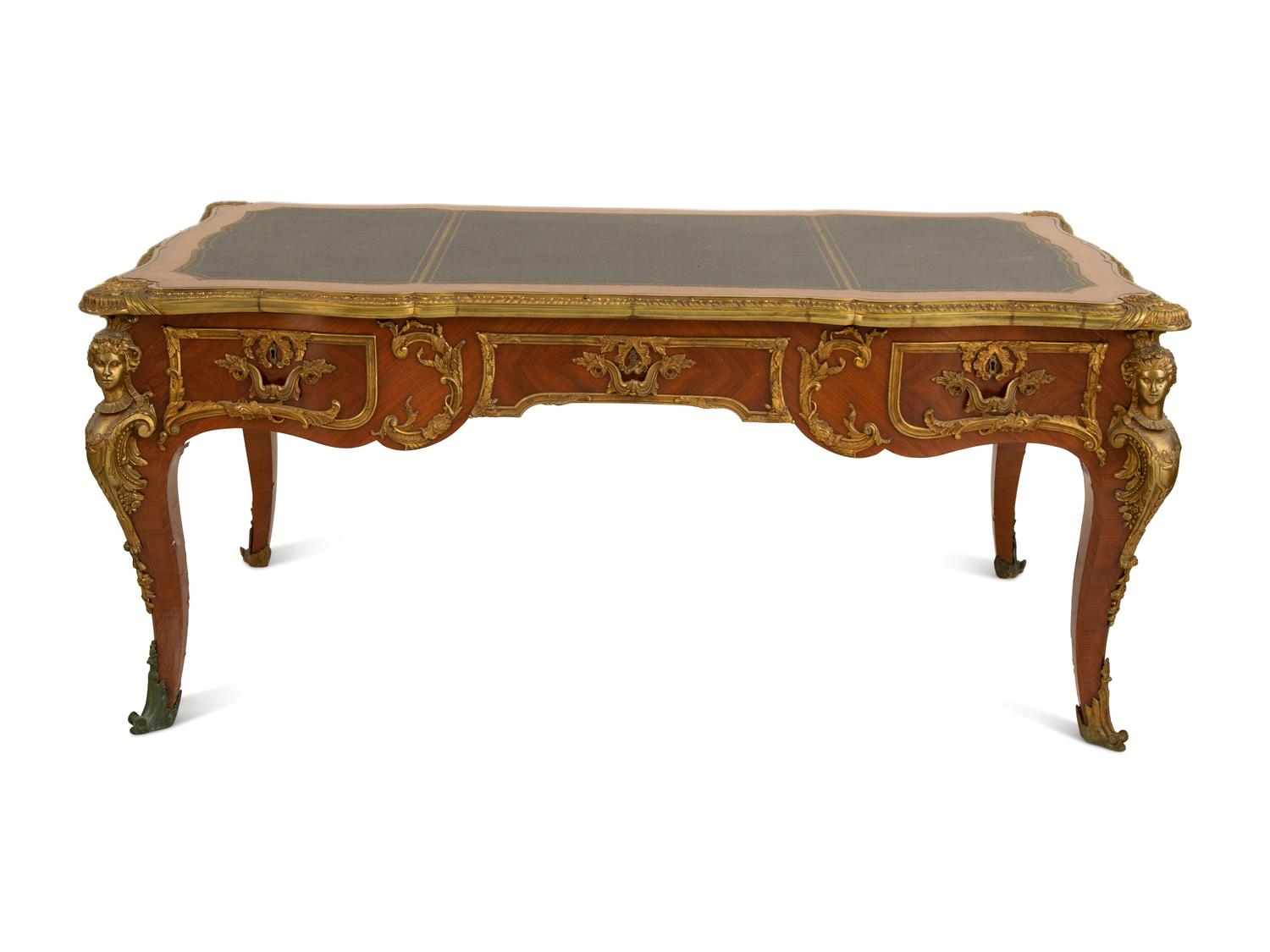 A Louis XV Style Kingwood Gilt Bronze Mounted Bureau Plat