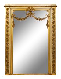A Louis XVI Style Painted and Parcel Gilt Overmantel Mirror