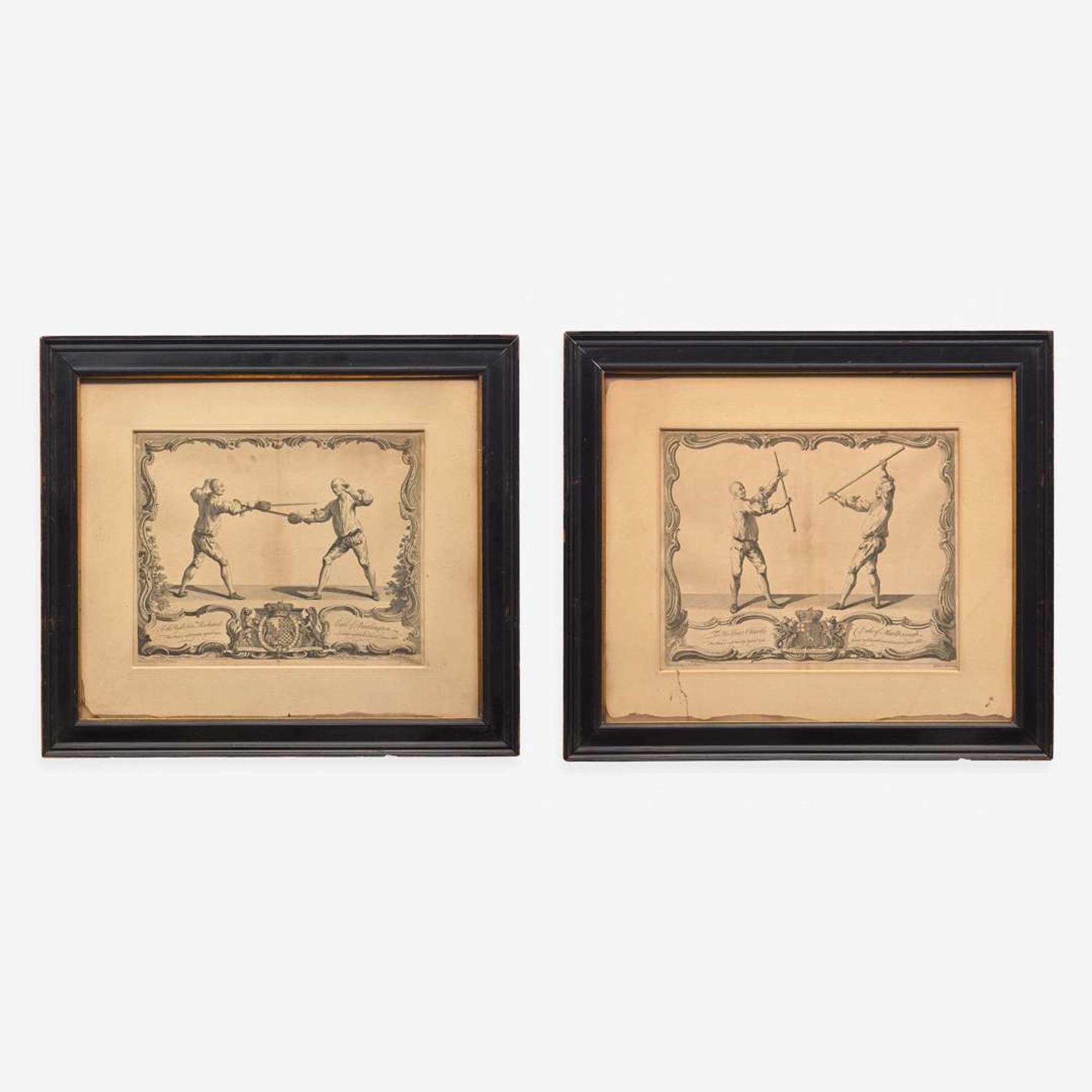 A Pair of Framed English Engravings Gérard Jean-Baptiste Scotin II (1698- ca. 1755)