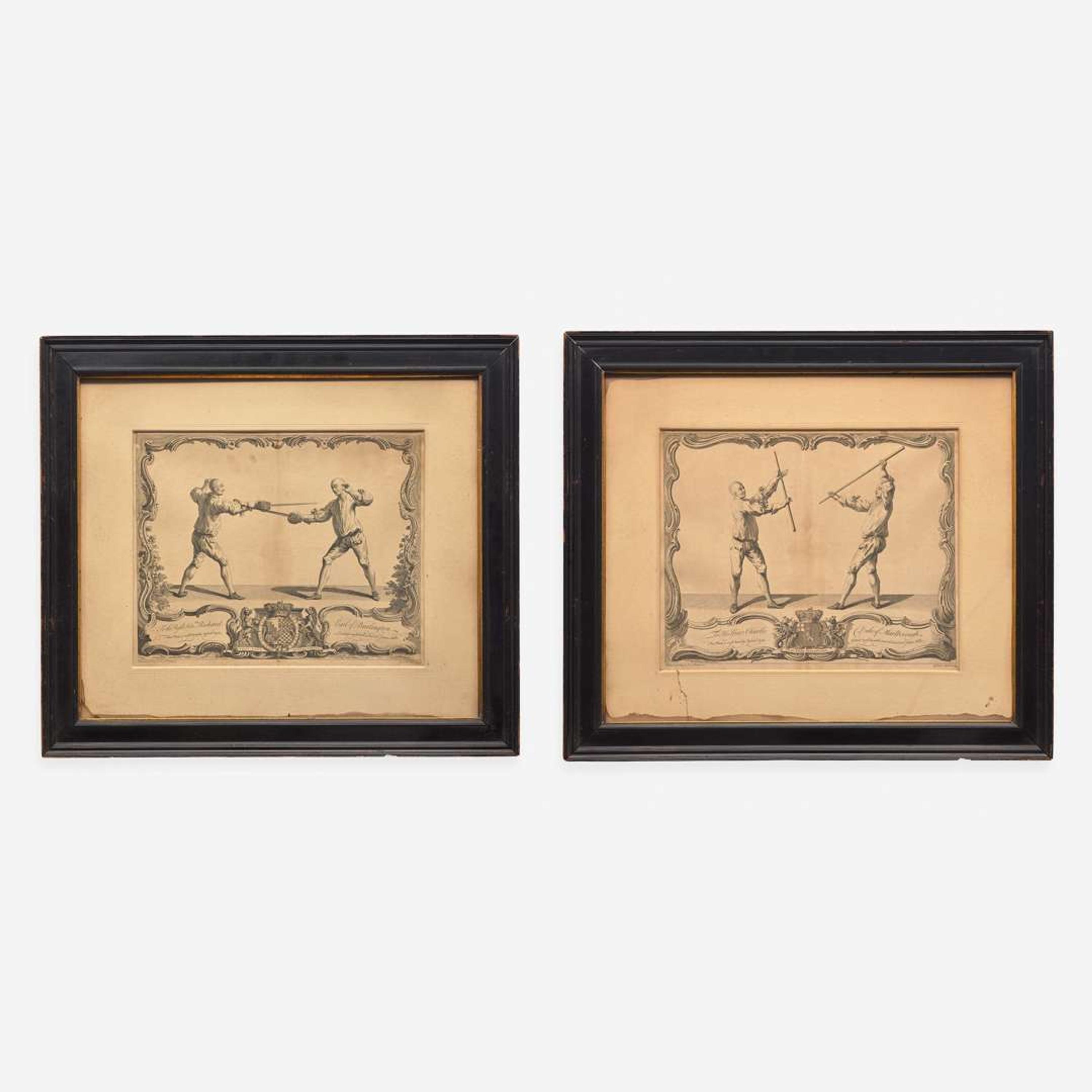 A Pair of Framed English Engravings Gérard Jean-Baptiste Scotin II (1698- ca. 1755)