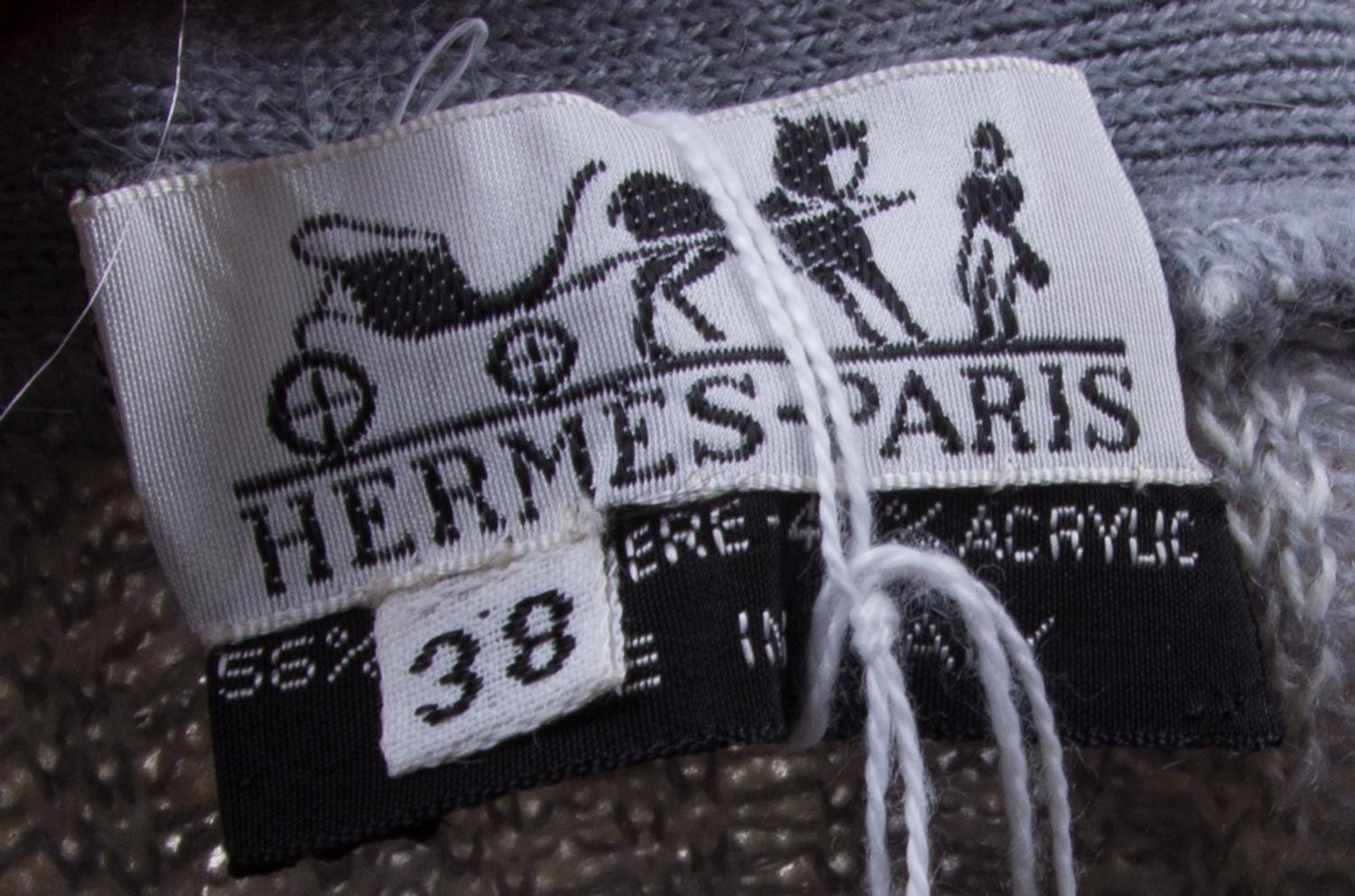 An Hermes Cream and Grey Cashmere Blend Dress Ensemble, Dress size 40, cardigan size 38.