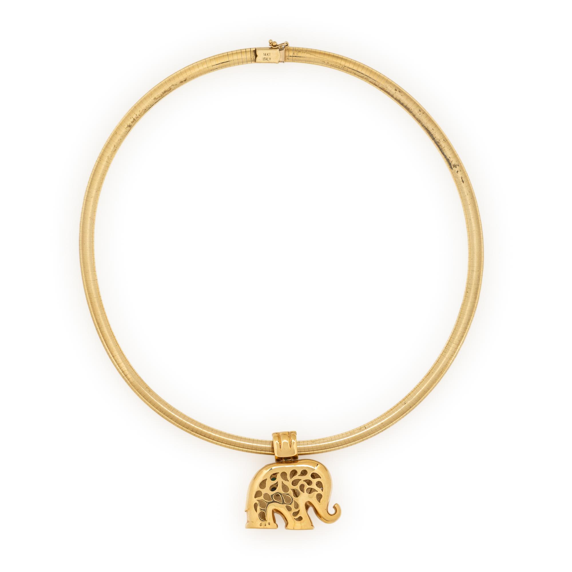 Yellow Gold and Multigem Elephant Pendant with Omega Chain
