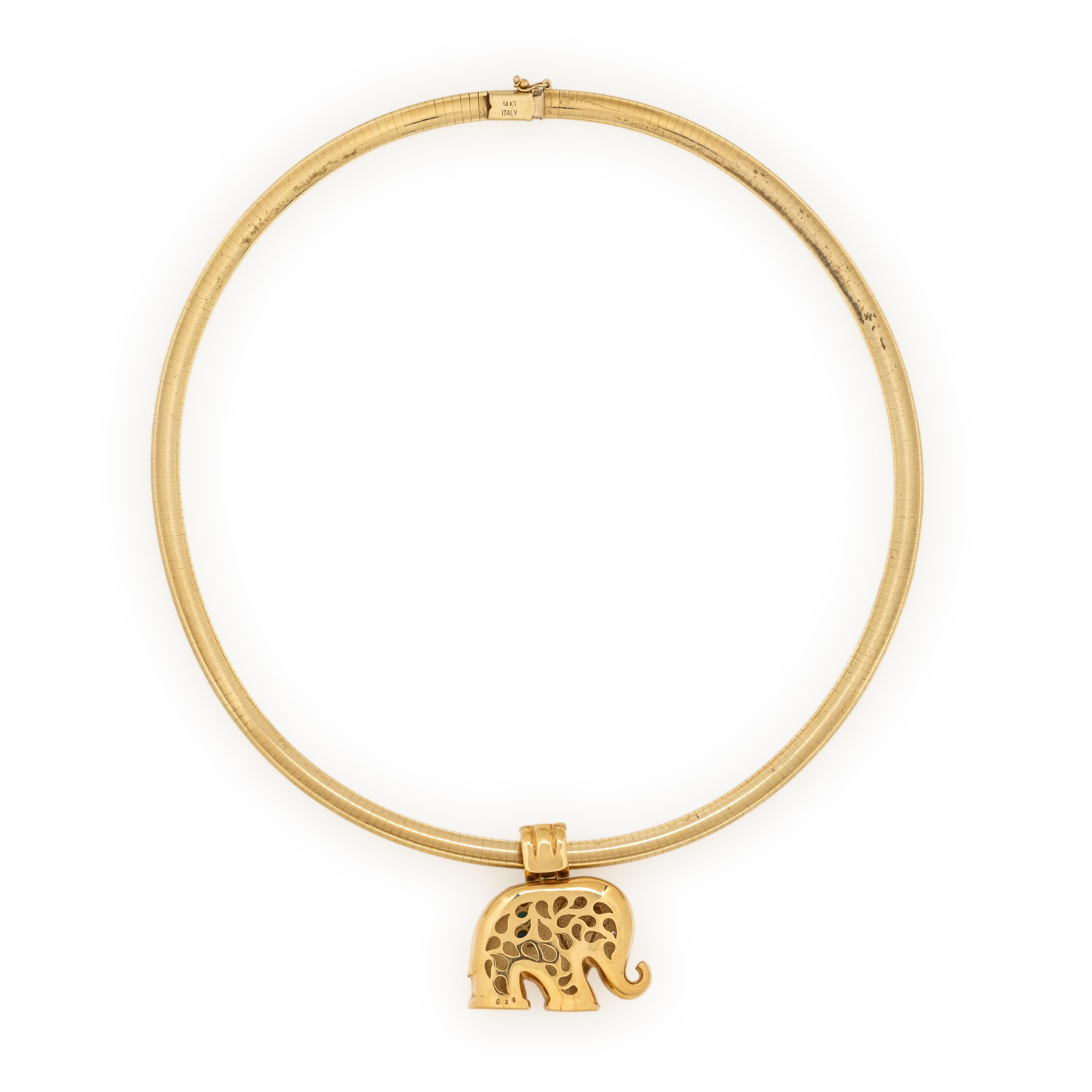 Yellow Gold and Multigem Elephant Pendant with Omega Chain