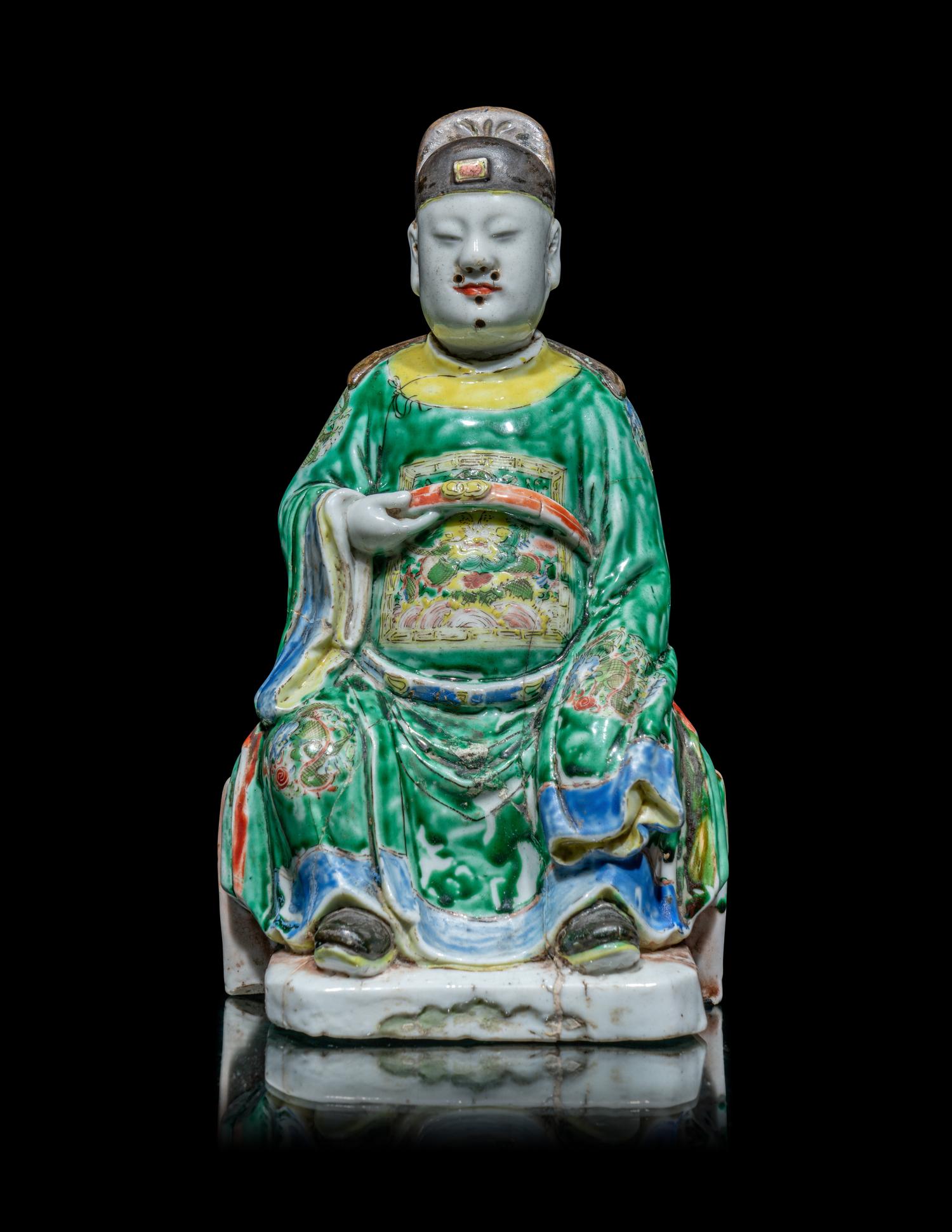 A Chinese Famille Verte Porcelain Figure of Wenchang