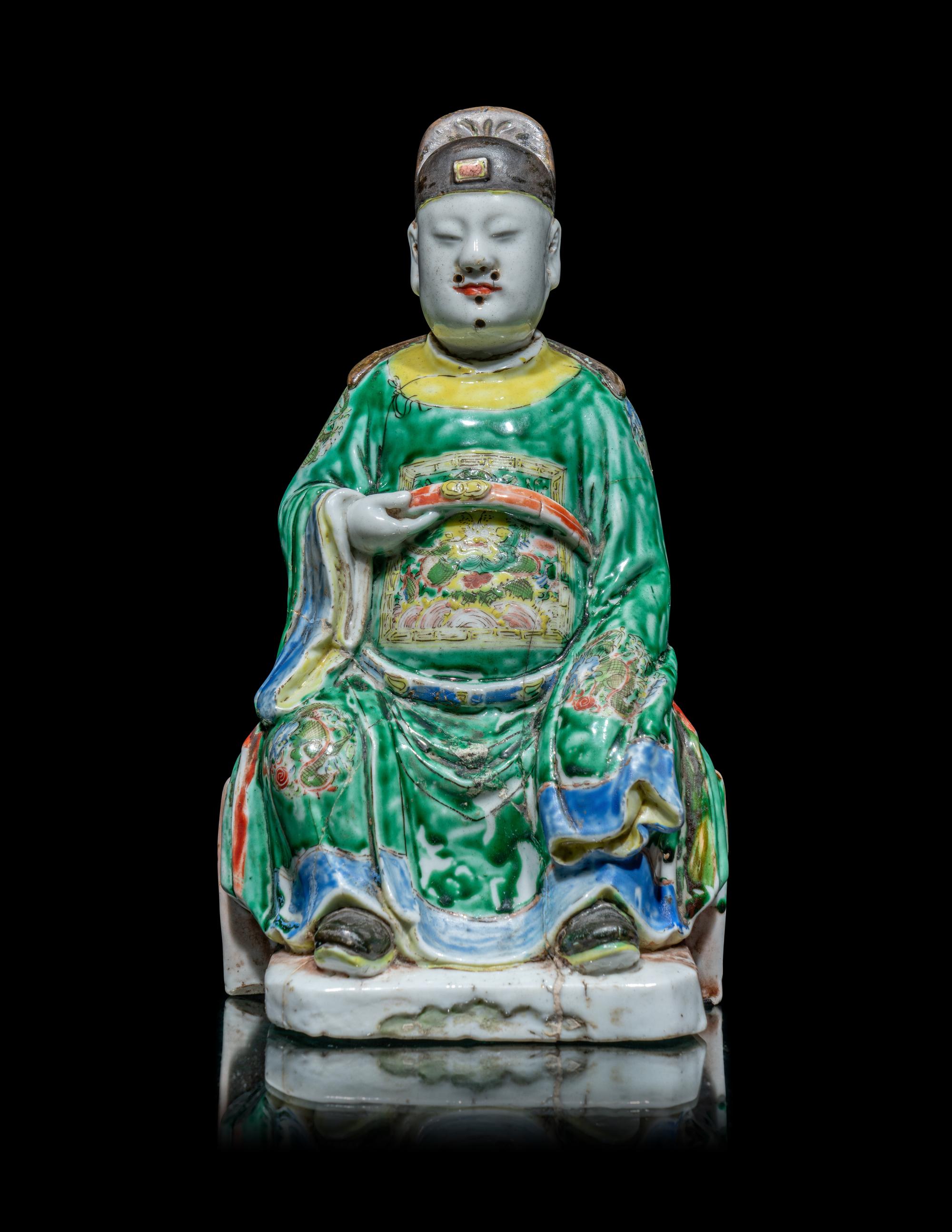 A Chinese Famille Verte Porcelain Figure of Wenchang