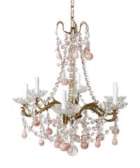 A French Opaline Glass Mounted Six-Light Chandelier