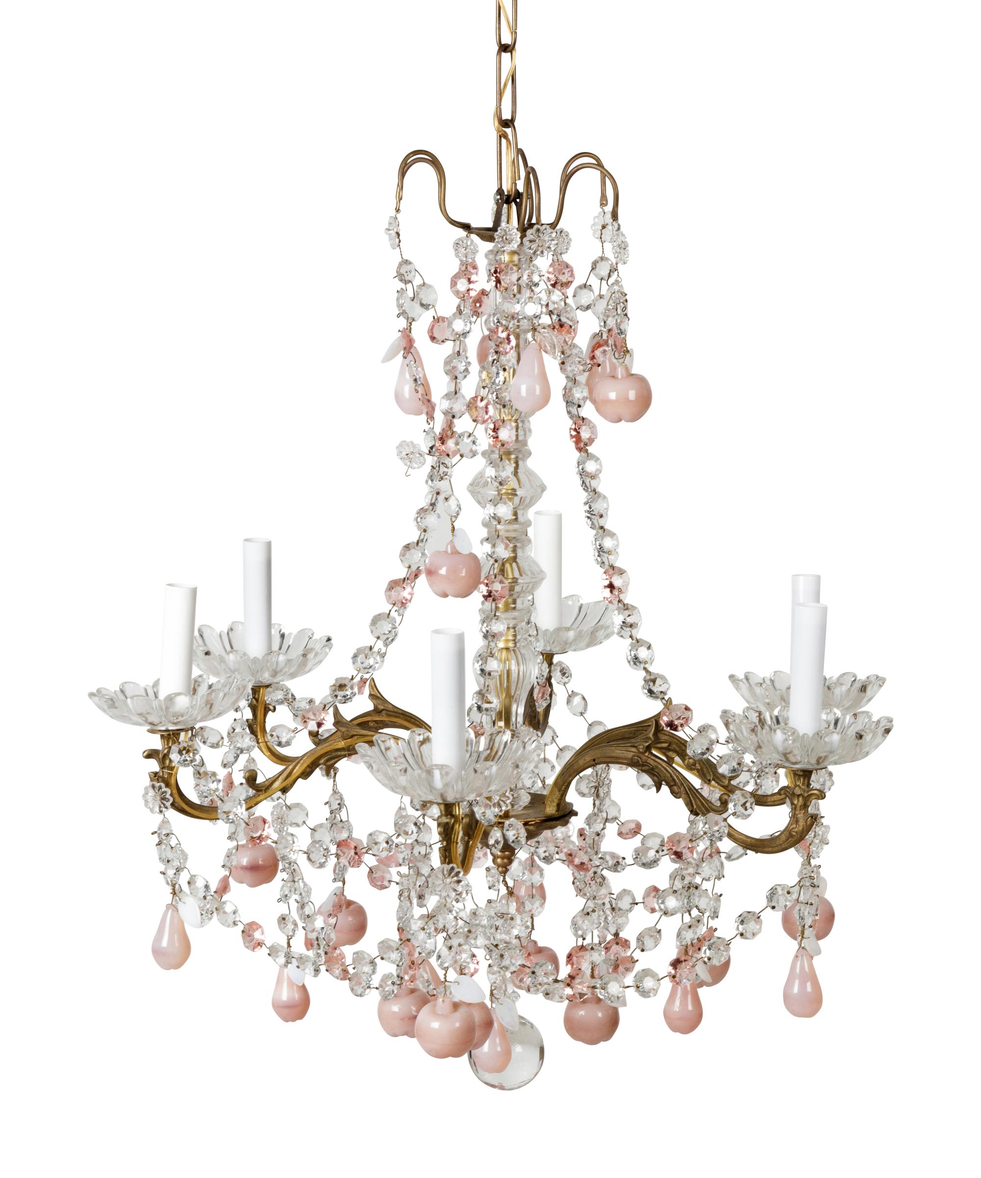 A French Opaline Glass Mounted Six-Light Chandelier