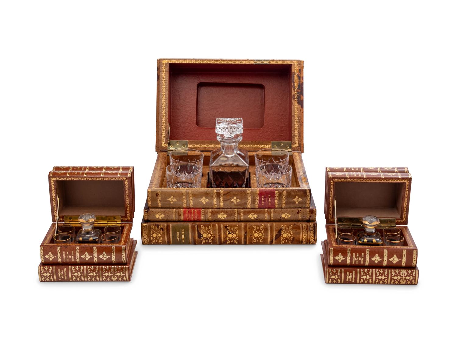 Three Faux Book-Form Cave à Liqueur Sets