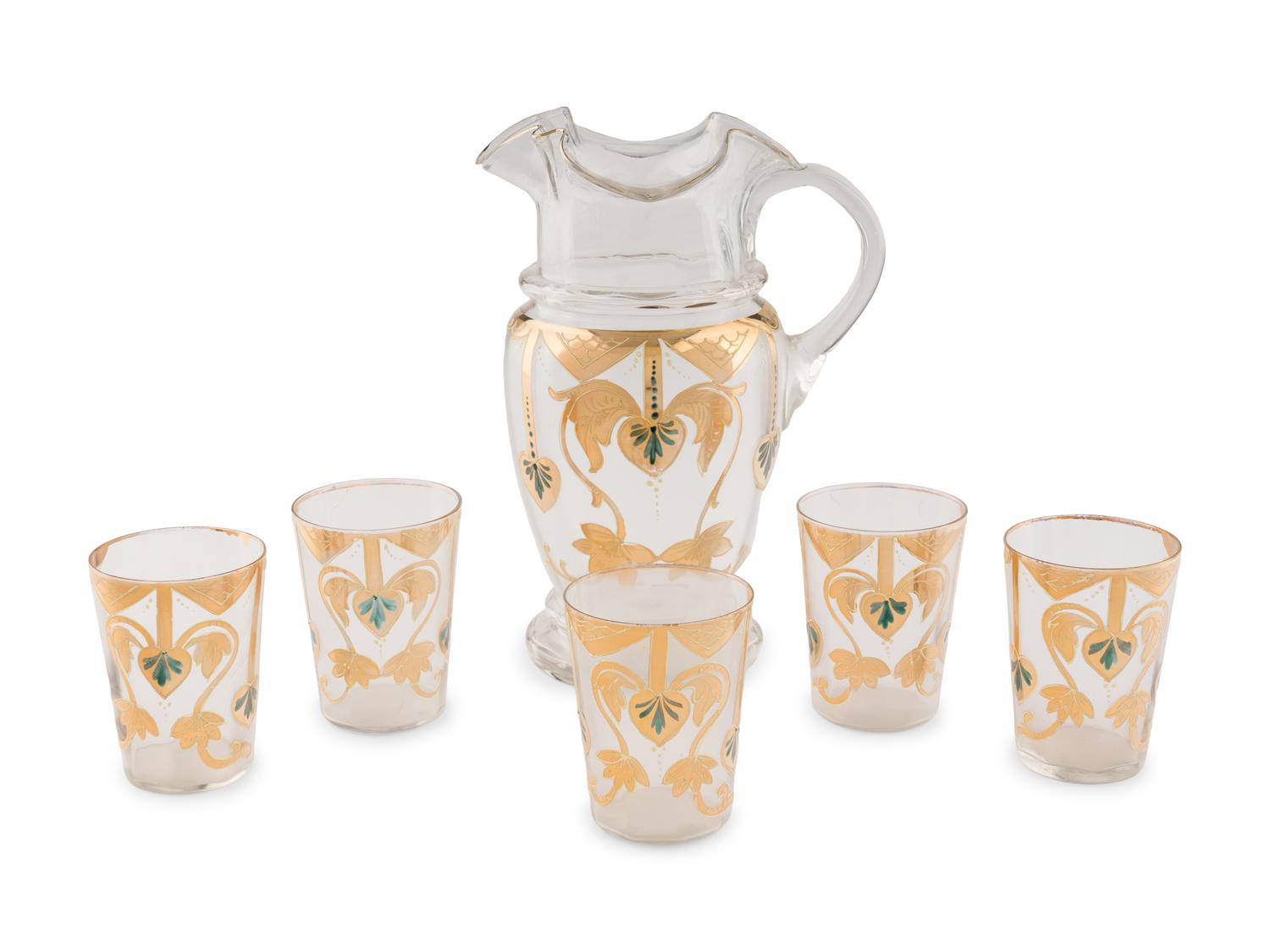 A Czech Enamel and Gilt Decorated Glass Punch Service