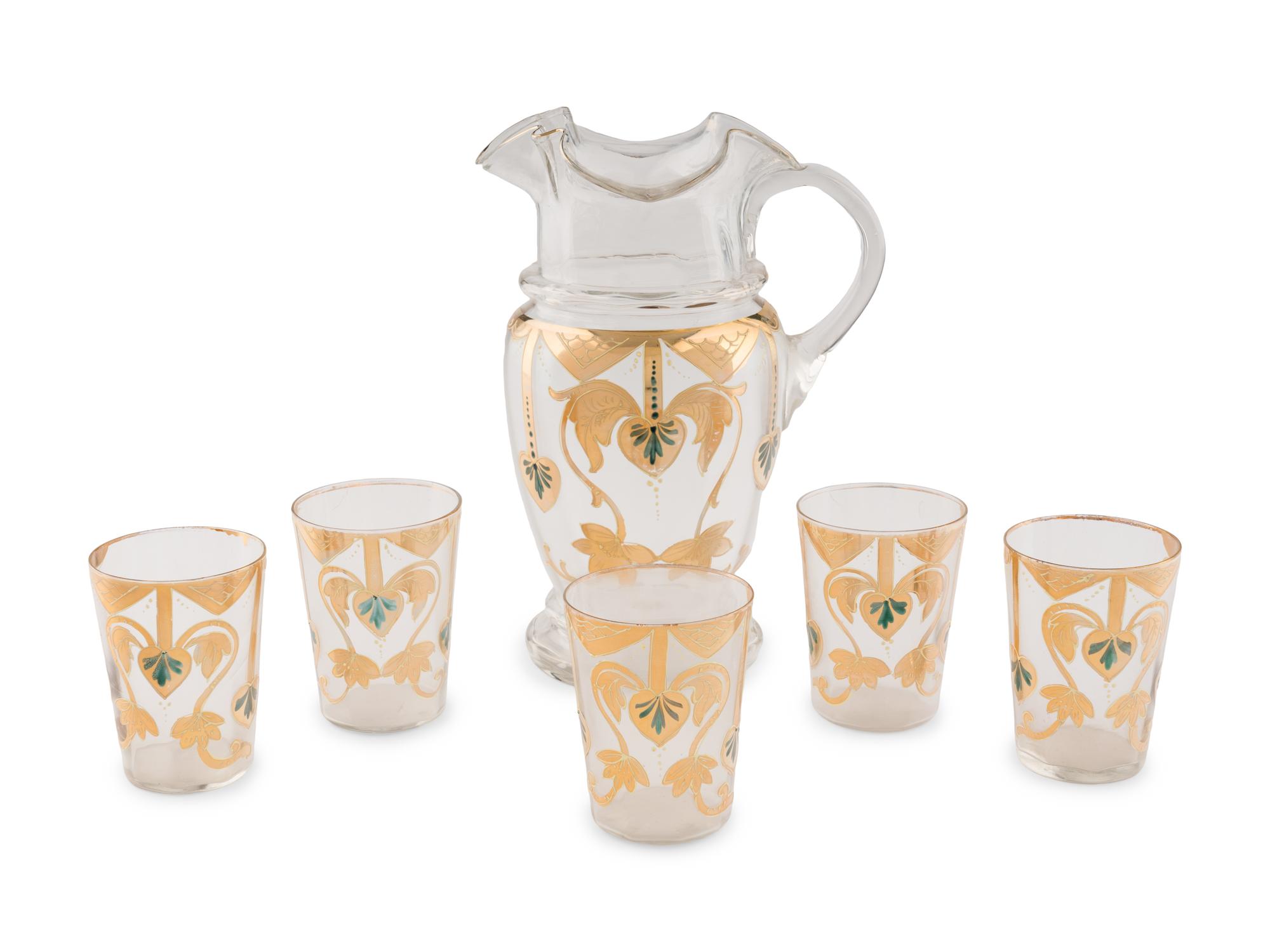 A Czech Enamel and Gilt Decorated Glass Punch Service