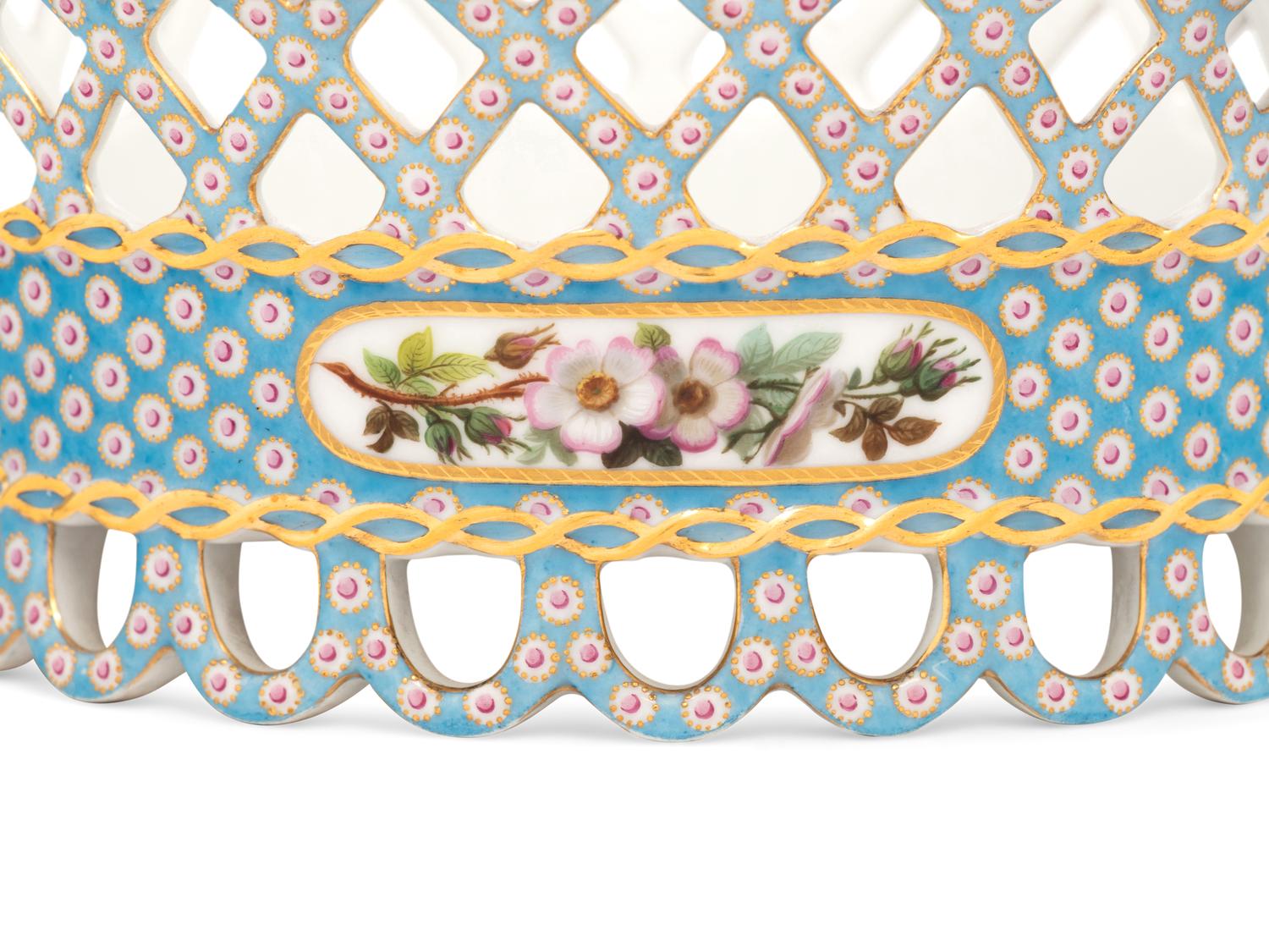 A French Blue-Ground Reticulated Porcelain Basket