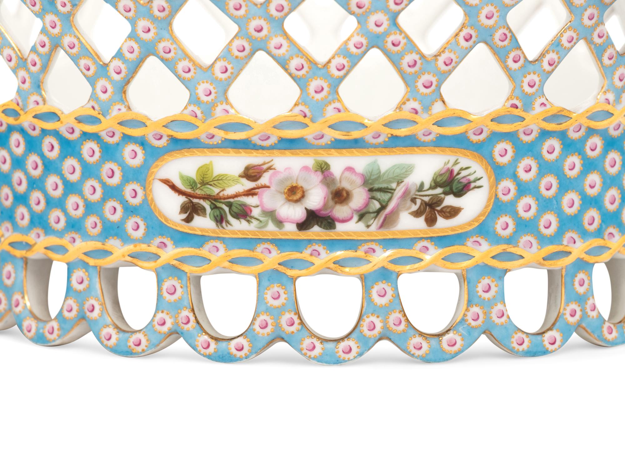 A French Blue-Ground Reticulated Porcelain Basket