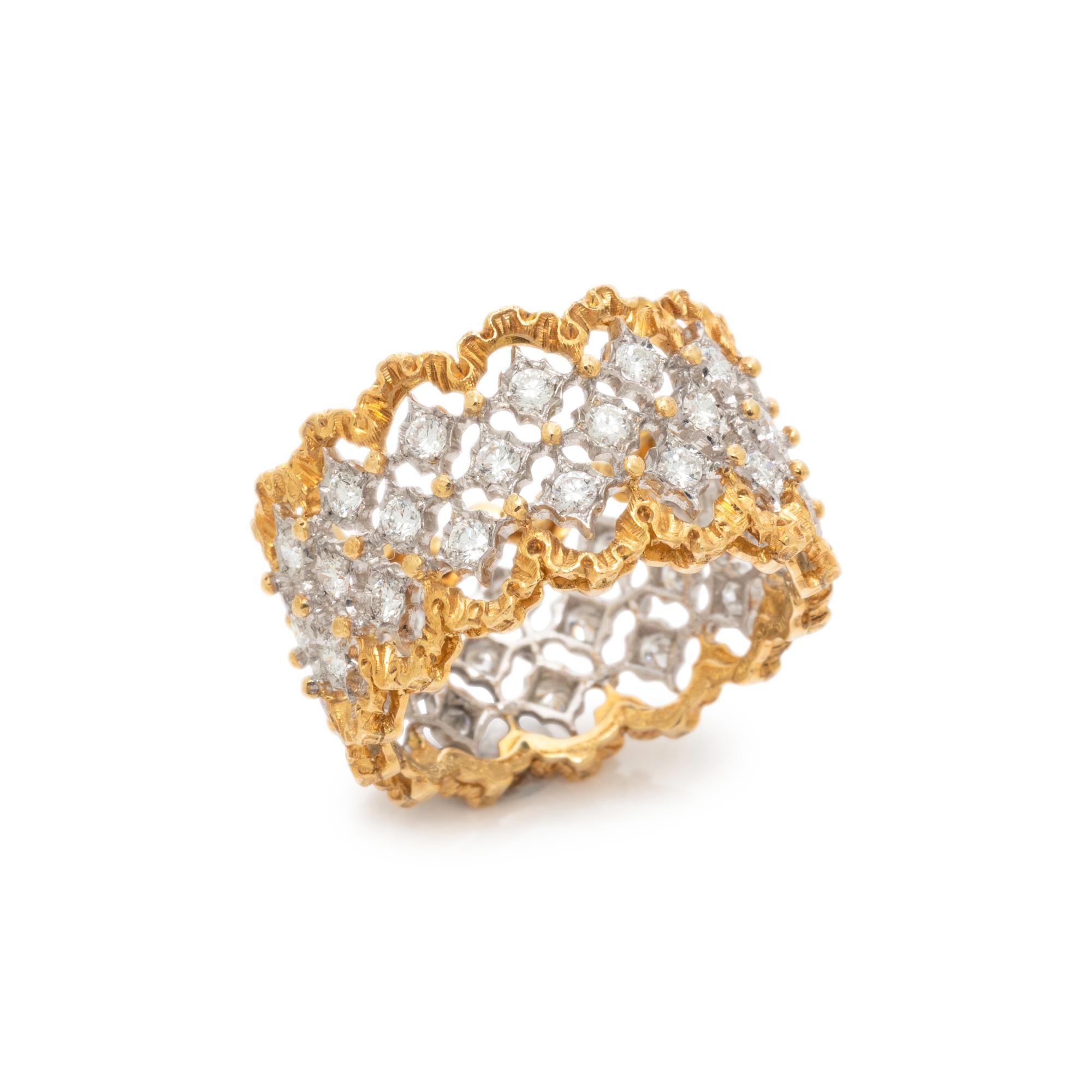 BUCCELLATI, BICOLOR GOLD AND DIAMOND 'ROMBI ETERNELLE' RING