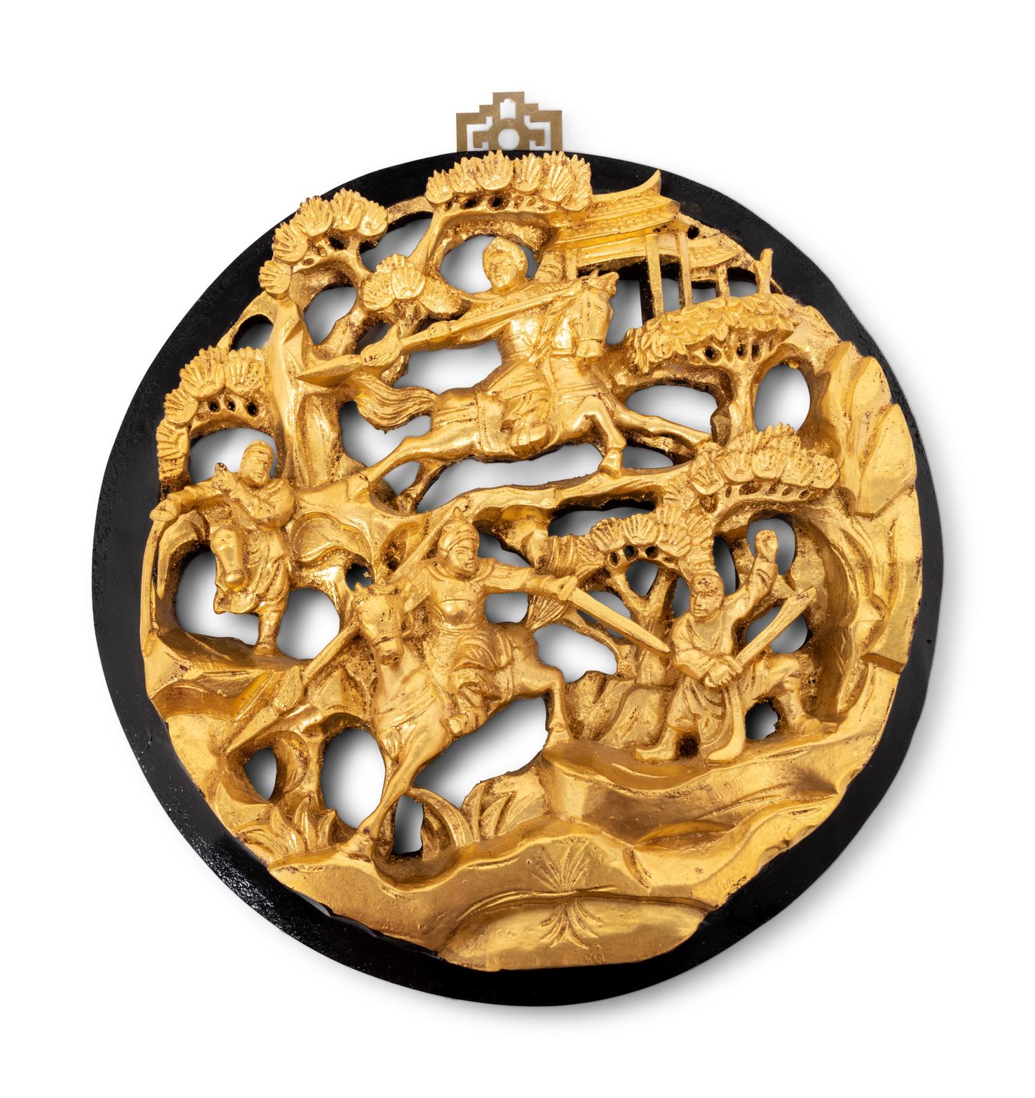 Four Chinese Gilt Wood Circular Panels