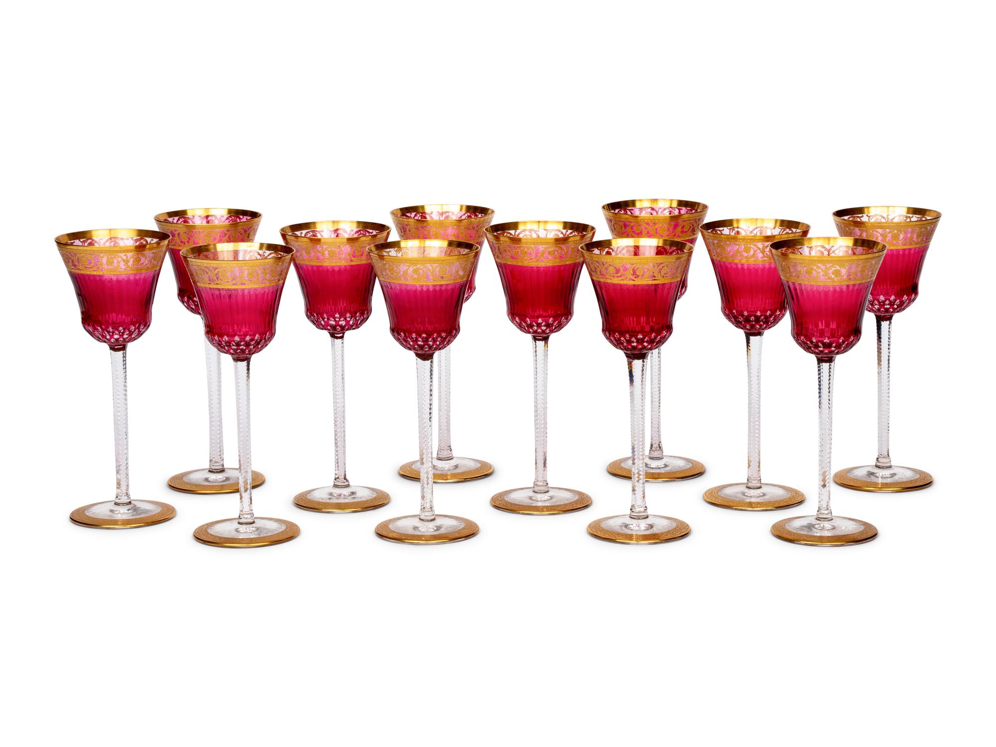A Set of Twelve Saint Louis Thistle Red Hock Glasses