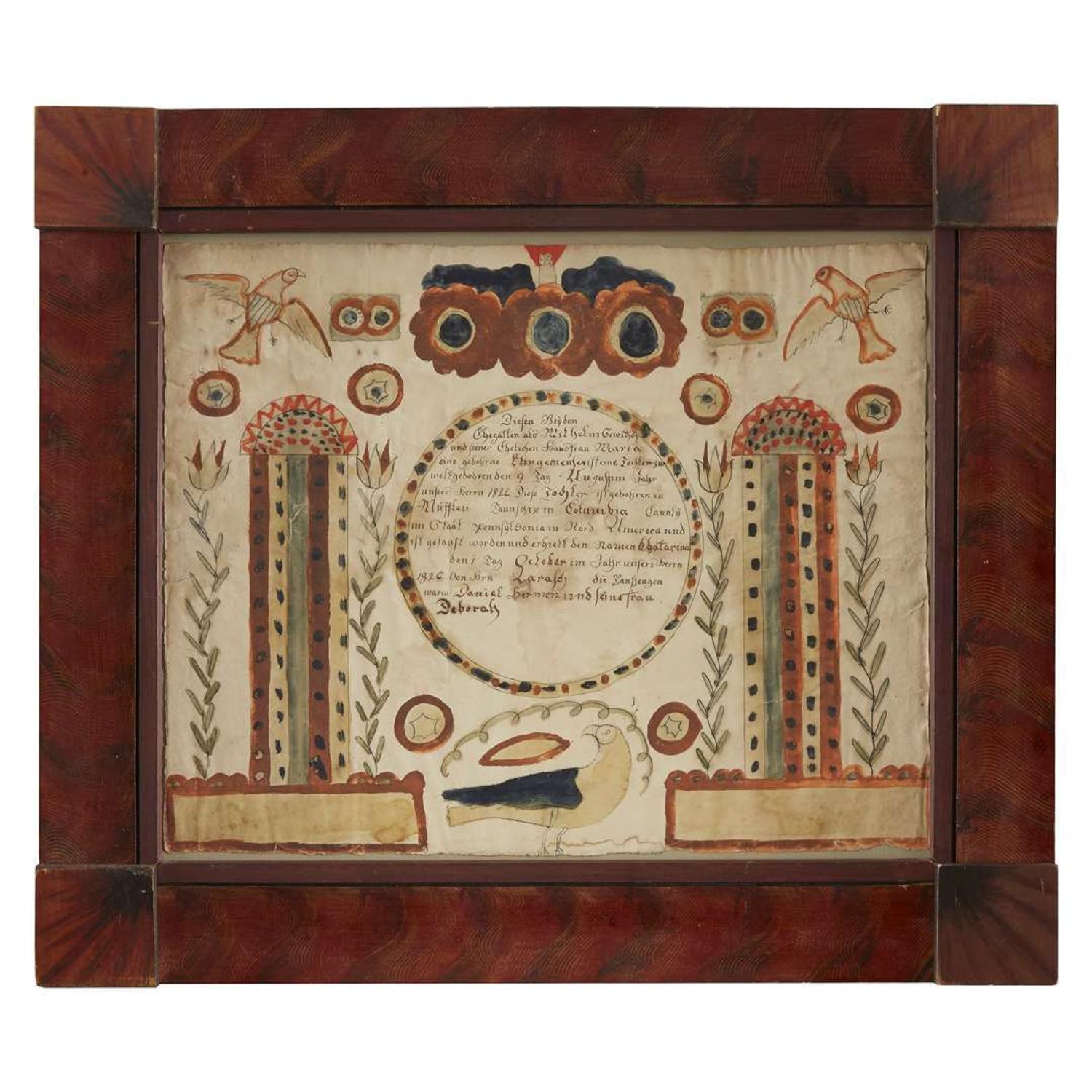 Two frakturs: two birth and baptismal records one Fraktur Columbia County, PA, late 18th and early 19th century