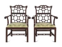 A Pair of Chinese Chippendale Style Mahogany Armchairs