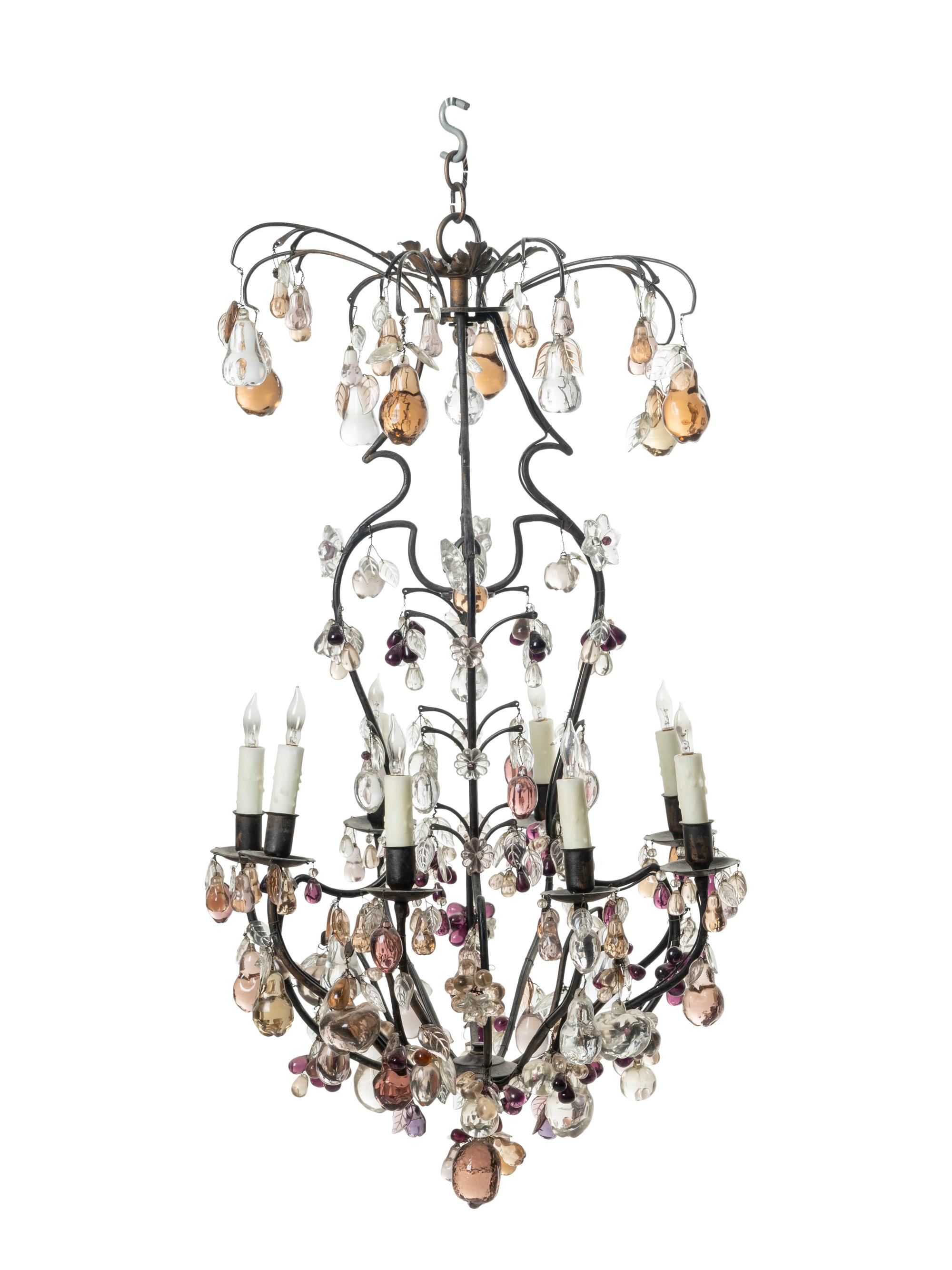 A Louis XV Style Iron and Glass Eight-Light Chandelier