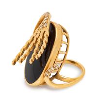 An 18 Karat Yellow Gold, Onyx and Diamond Ring,
