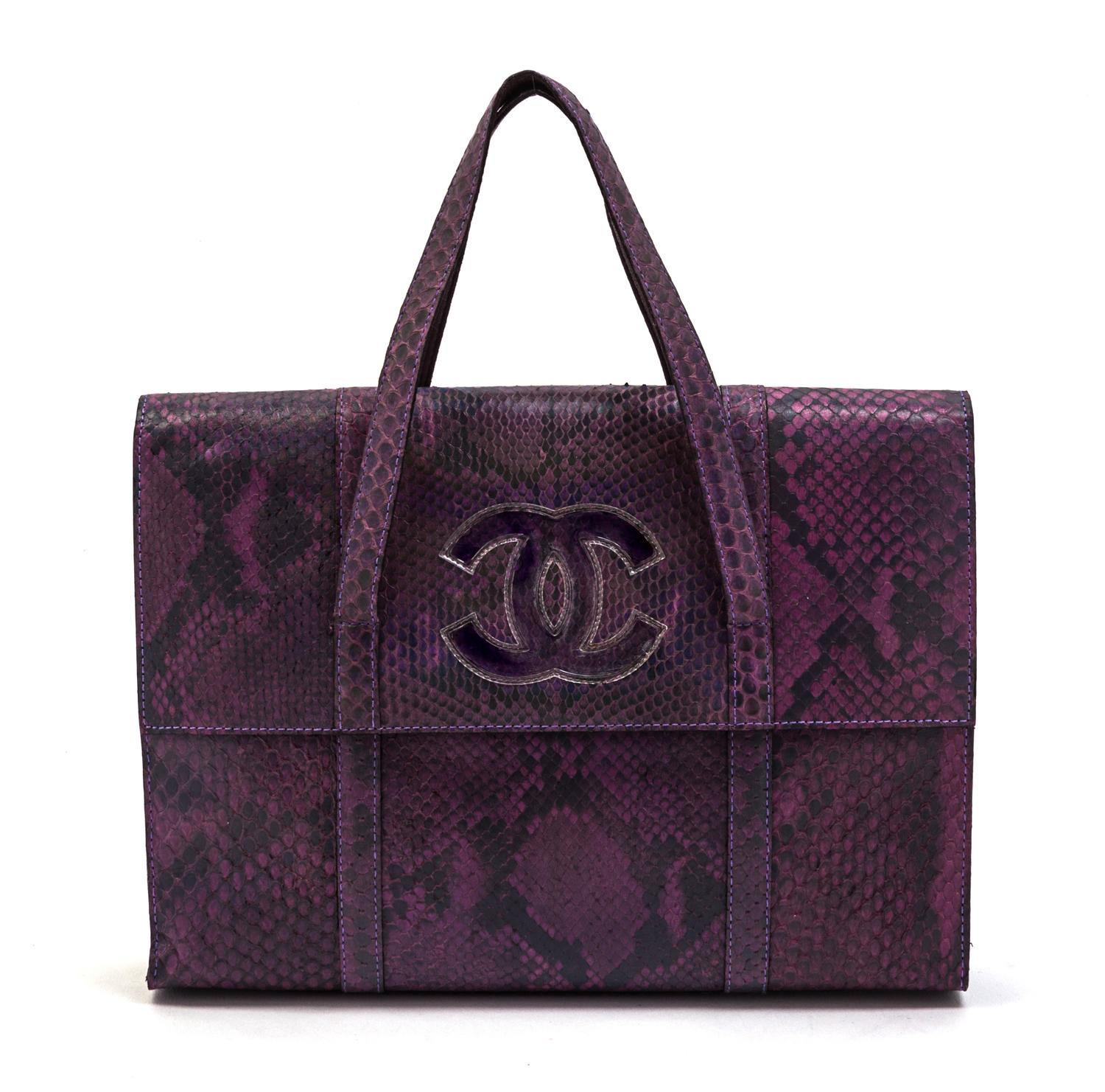 A Chanel Iridescent Purple Python Bag, 9 x 7 x 2 inches.