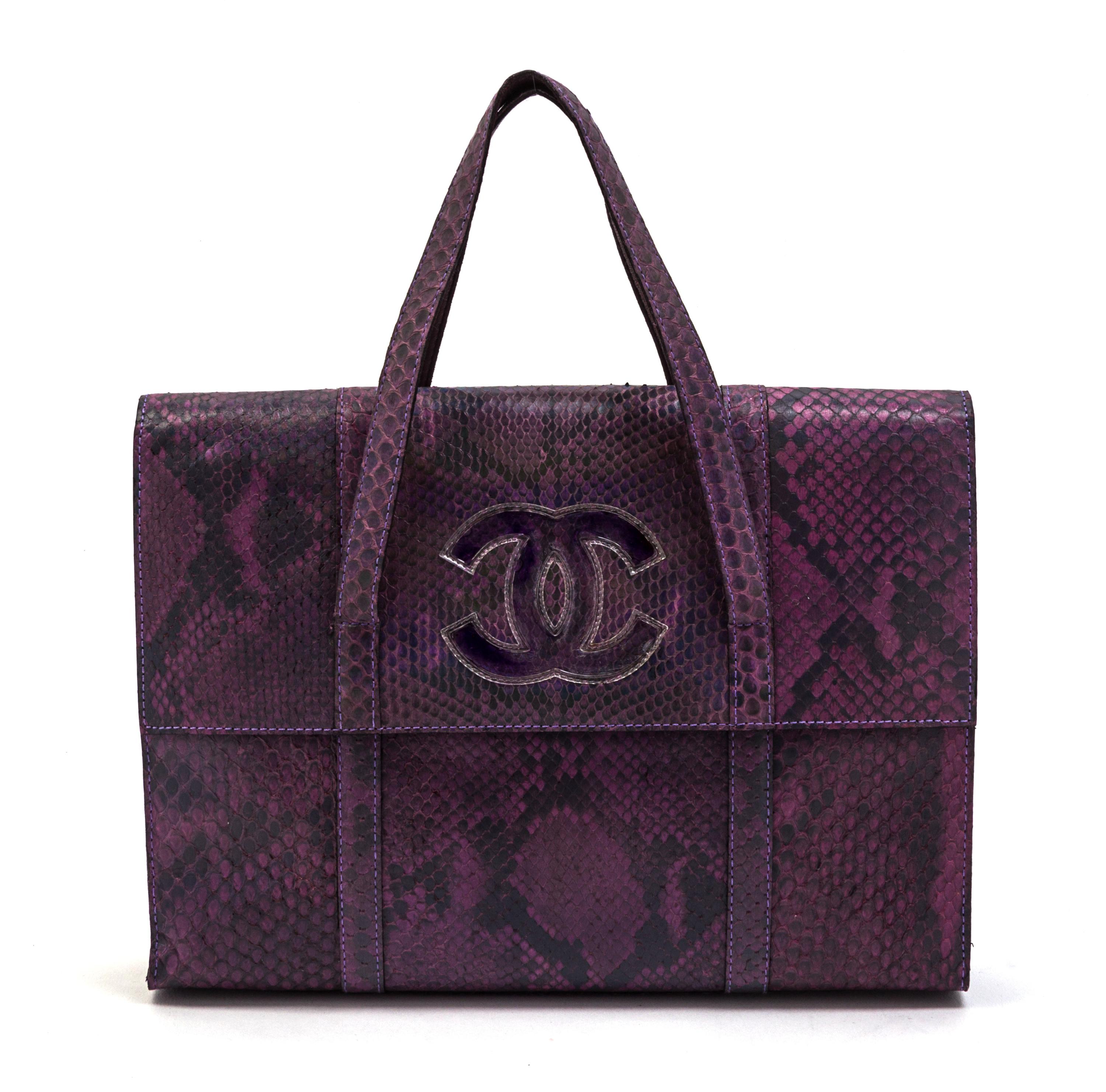 A Chanel Iridescent Purple Python Bag, 9 x 7 x 2 inches.