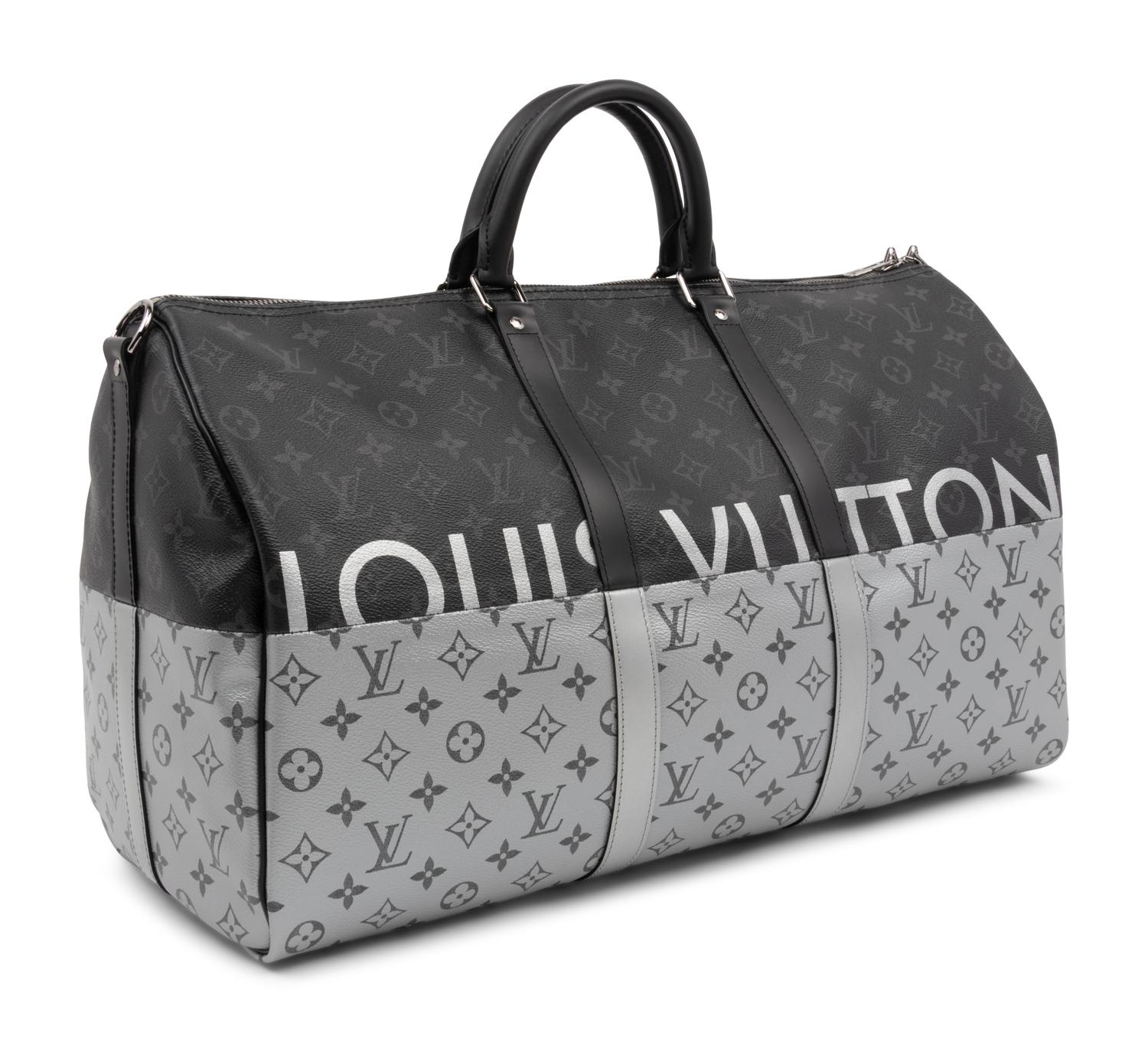Louis Vuitton Limited Edition Split Keepall Bandoulière 50 in Black and Silver Monogram Canvas, Kim Jones, 2018