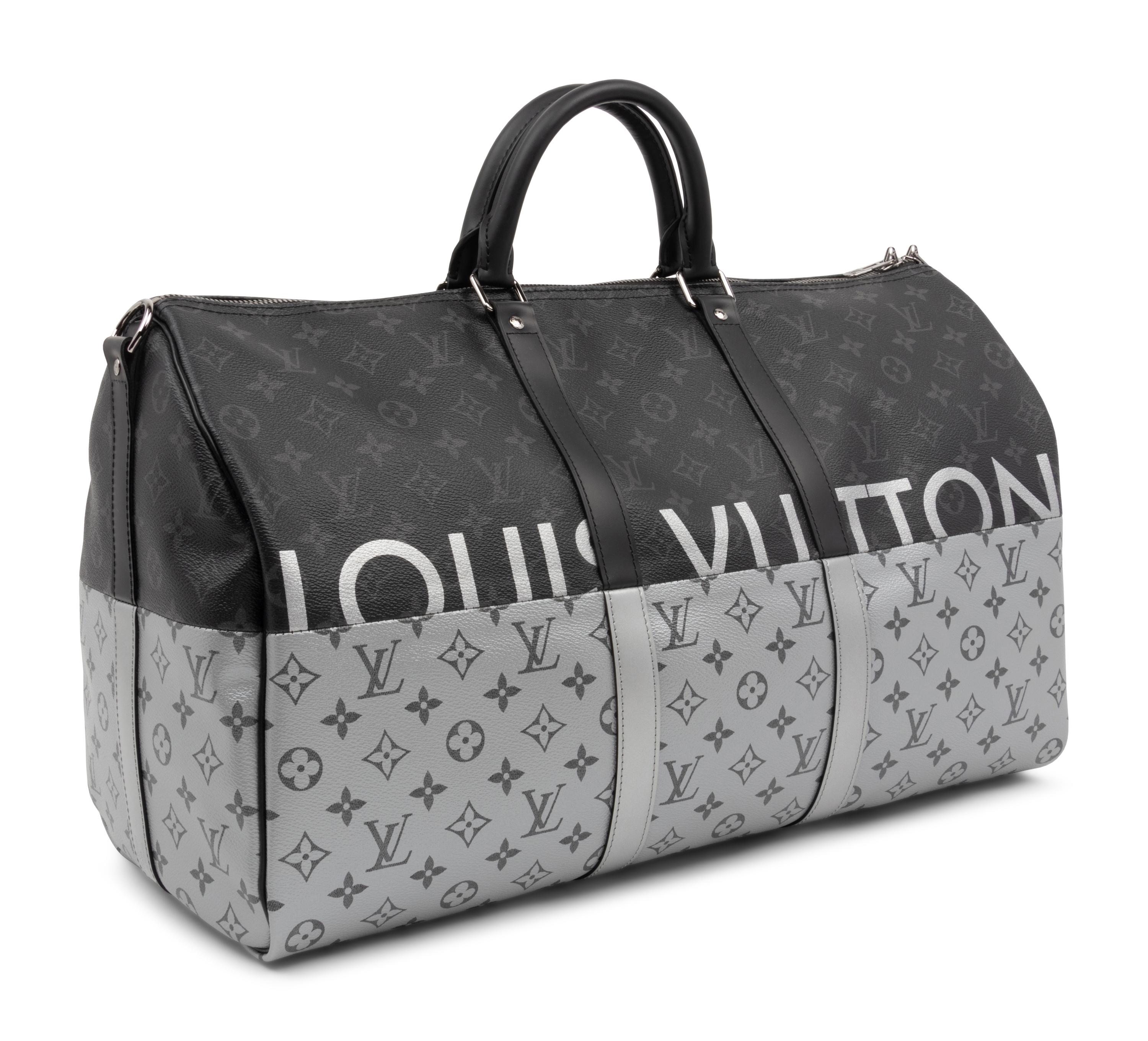 Louis Vuitton Limited Edition Split Keepall Bandoulière 50 in Black and Silver Monogram Canvas, Kim Jones, 2018