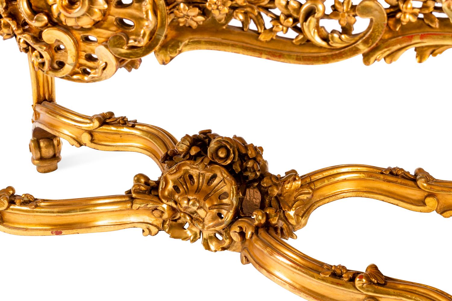A Louis XV Style Giltwood Marble-Top Table