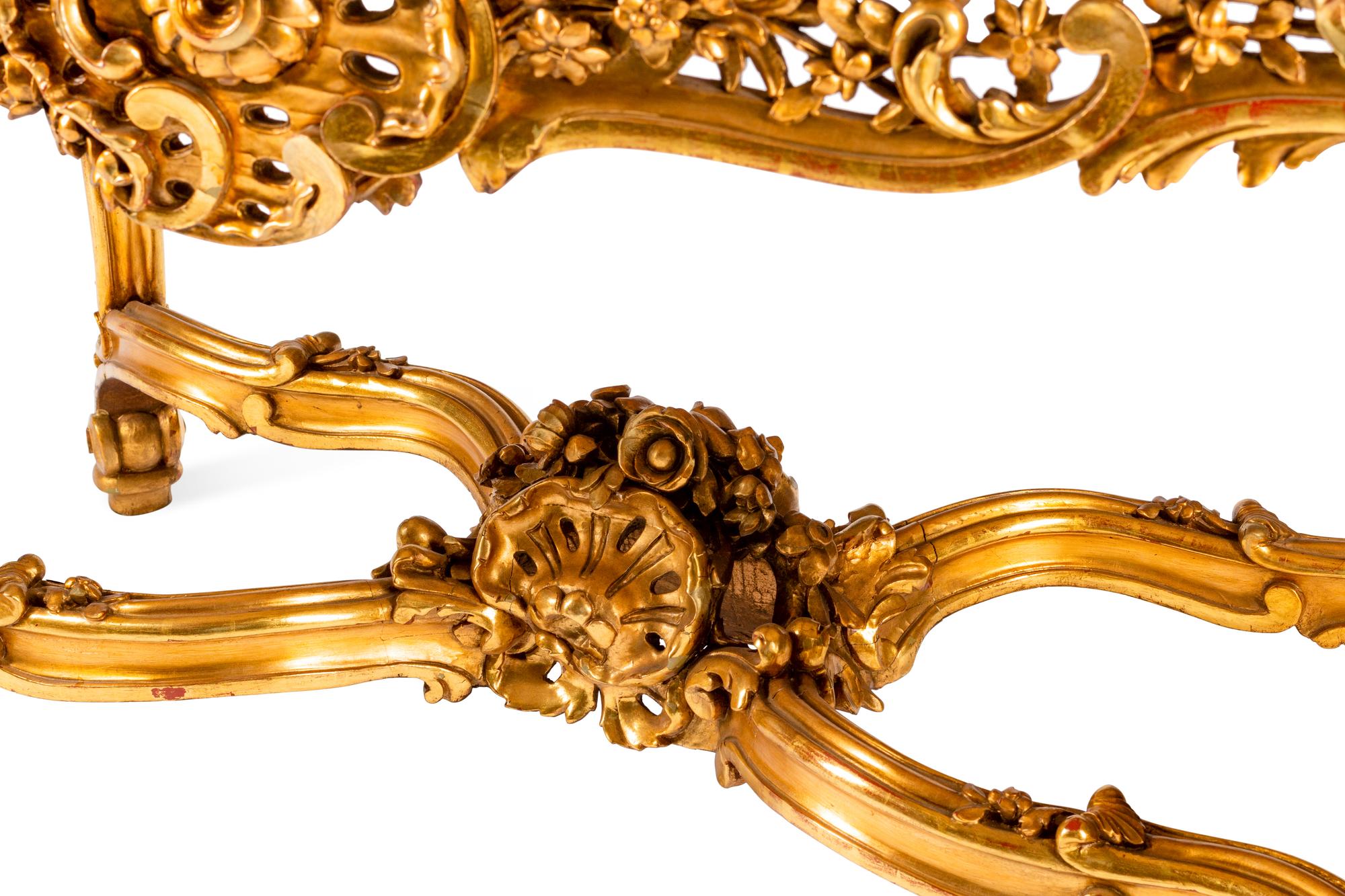 A Louis XV Style Giltwood Marble-Top Table