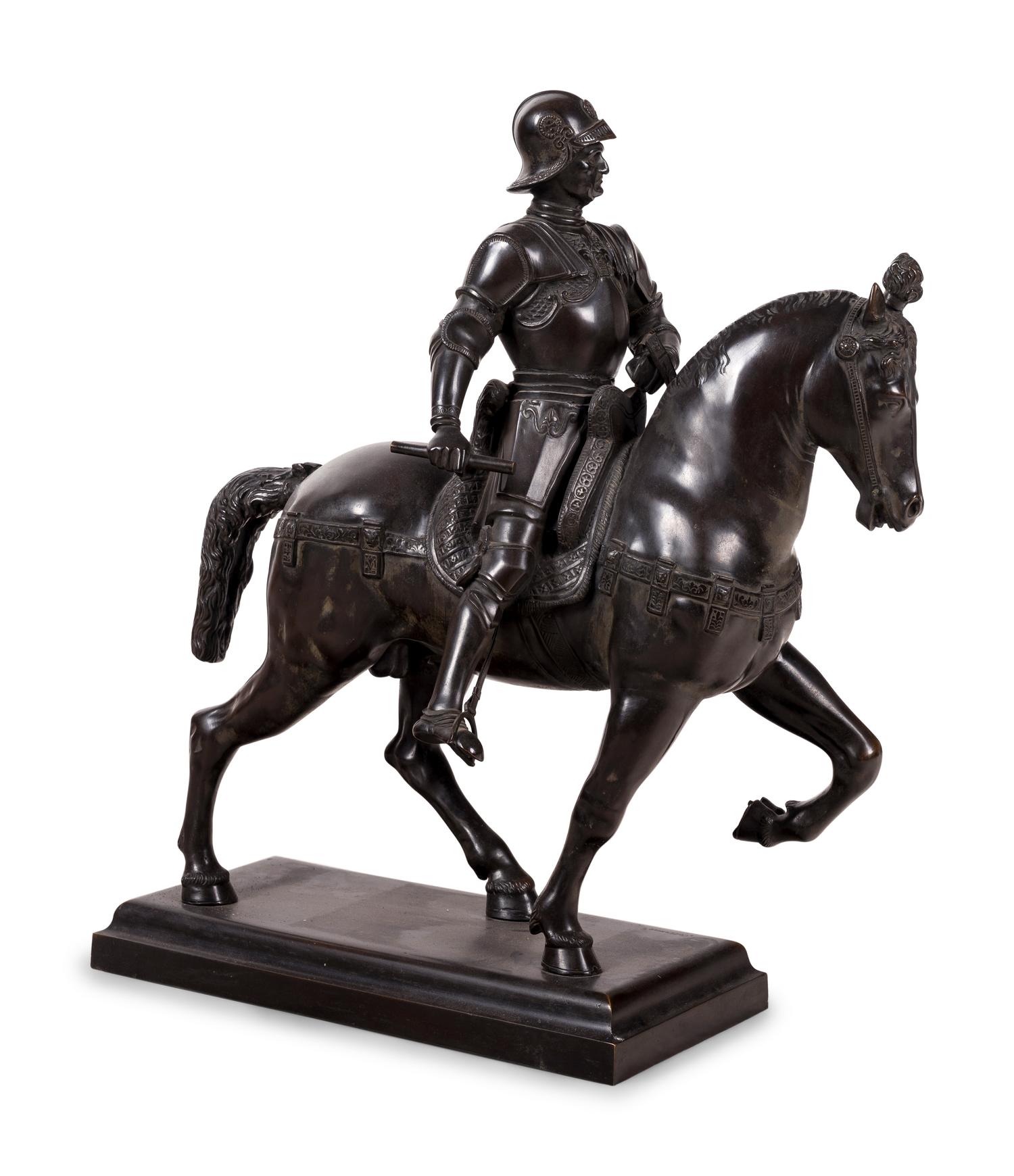 A Bronze Group of Bartolomeo Colleoni on Horseback after Andrea del Verrocchio (Italian, 1435-1488)