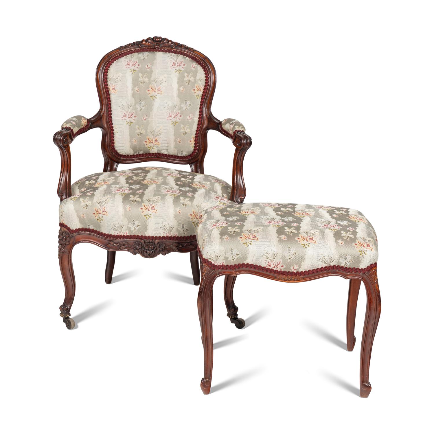 A Louis XV Style Fauteuil and Matching Tabouret