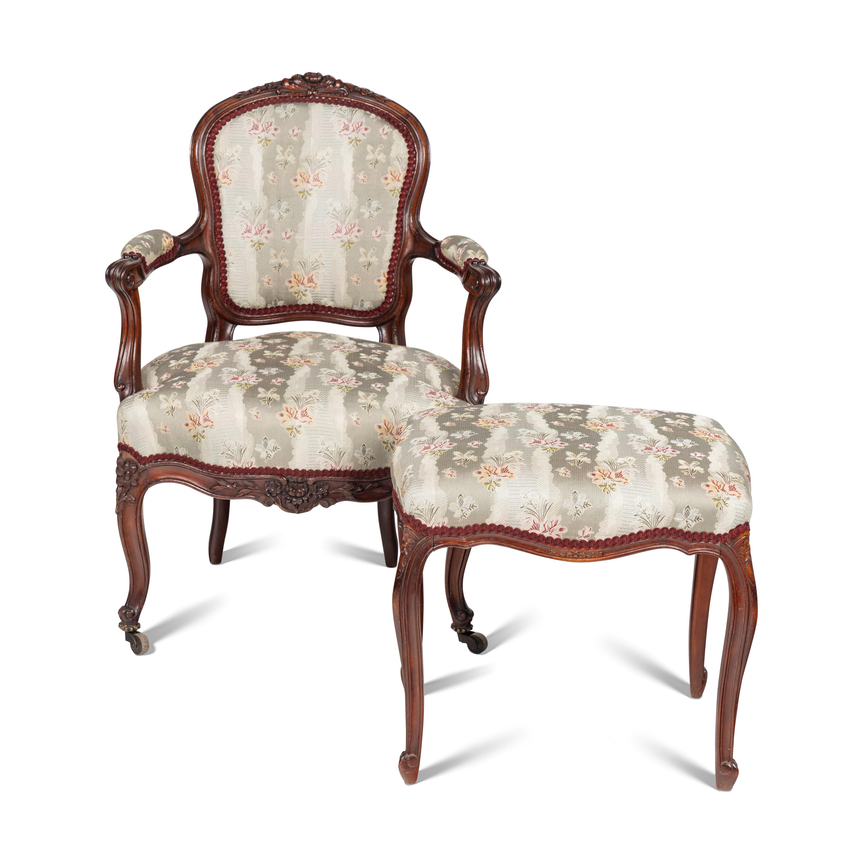 A Louis XV Style Fauteuil and Matching Tabouret