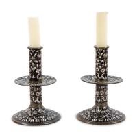 A Pair of Cast Brass 'Surrey Enamel' Candlesticks